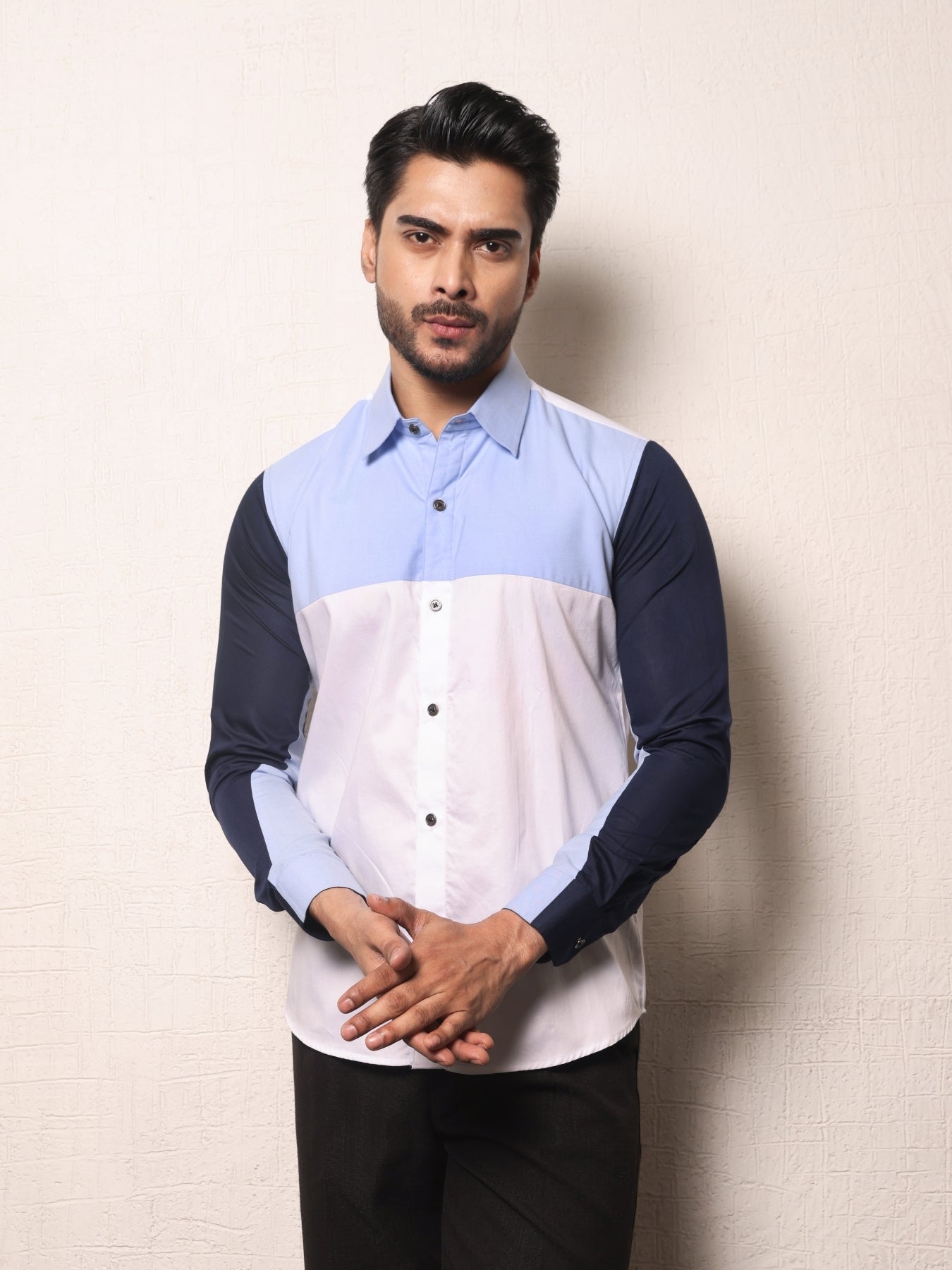 Patched Work Shirt with Color Block Detail