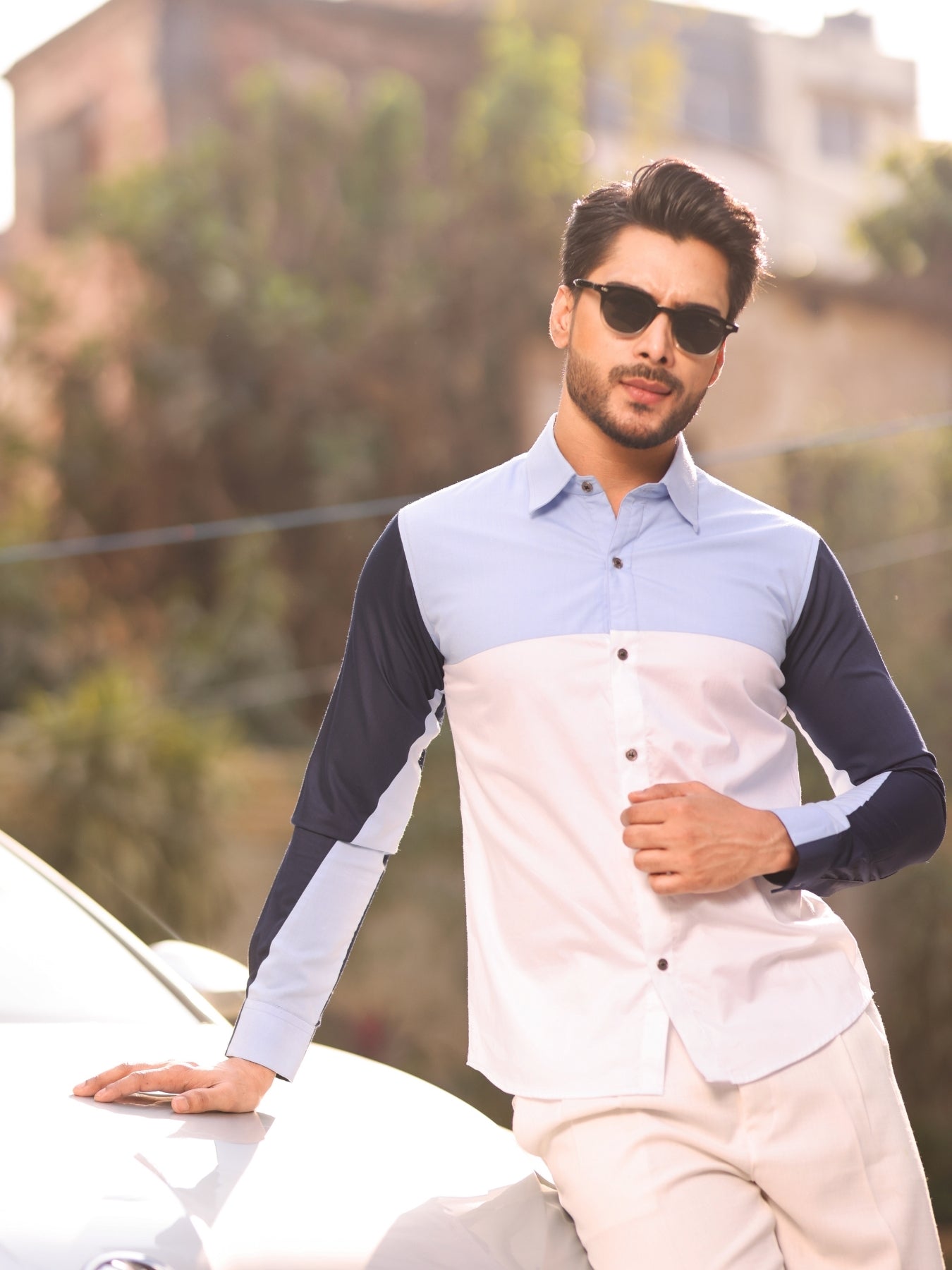 Patched Work Shirt with Color Block Detail