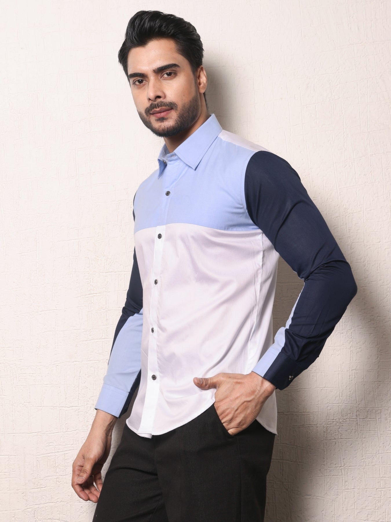 Patched Work Shirt with Color Block Detail