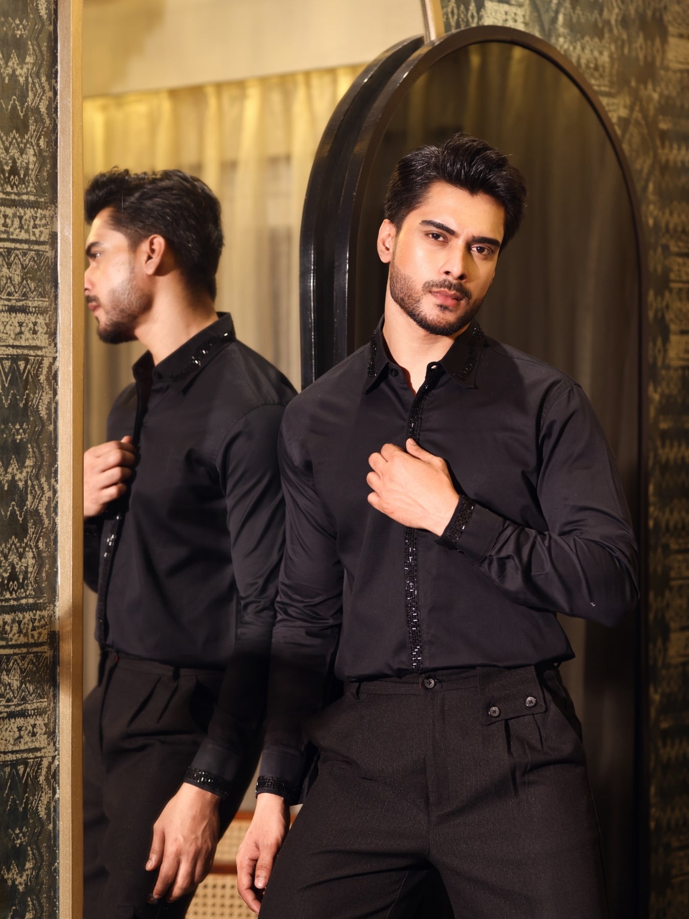 Black Shirt with Minimal Cutpipe Styling