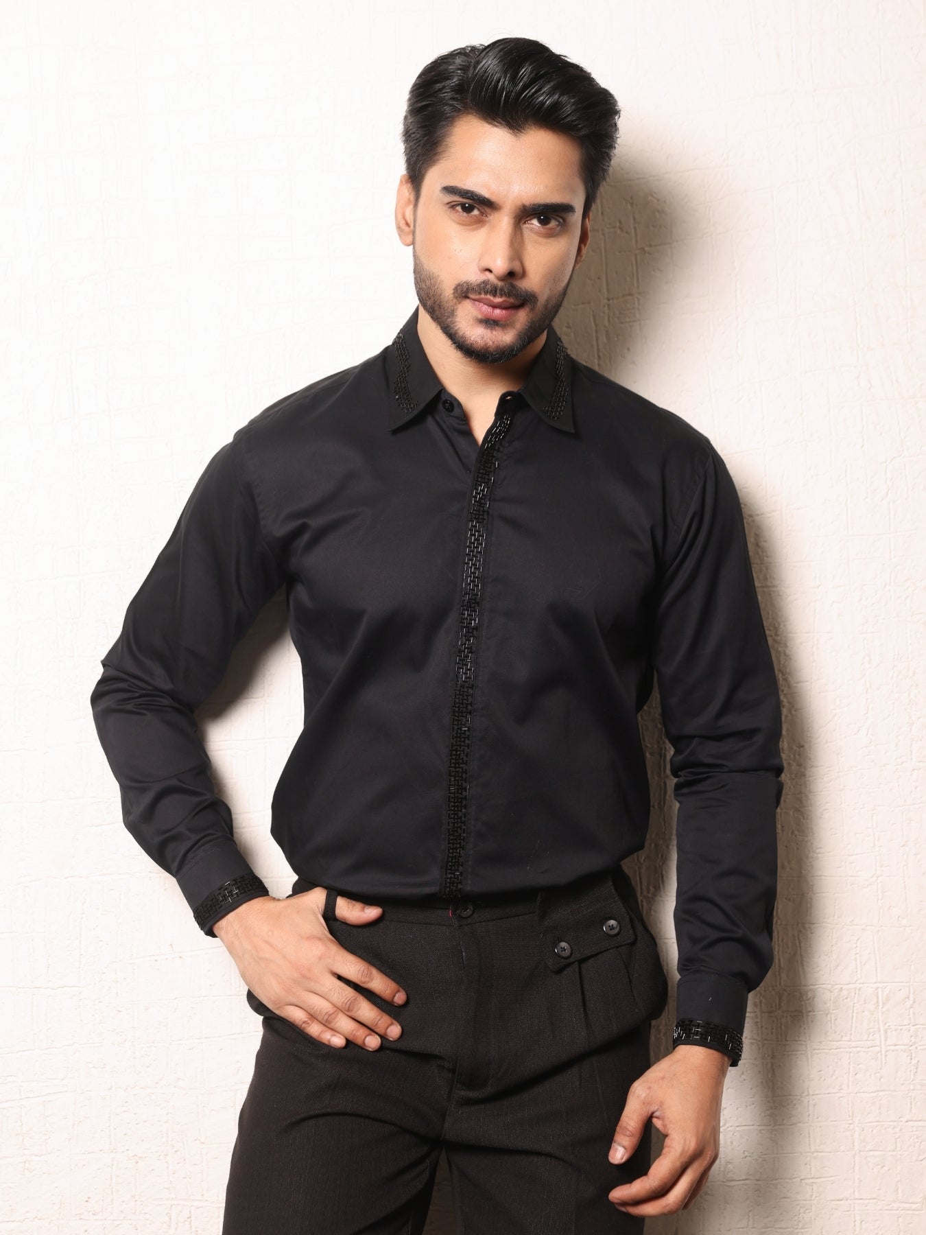 Black Shirt with Minimal Cutpipe Styling