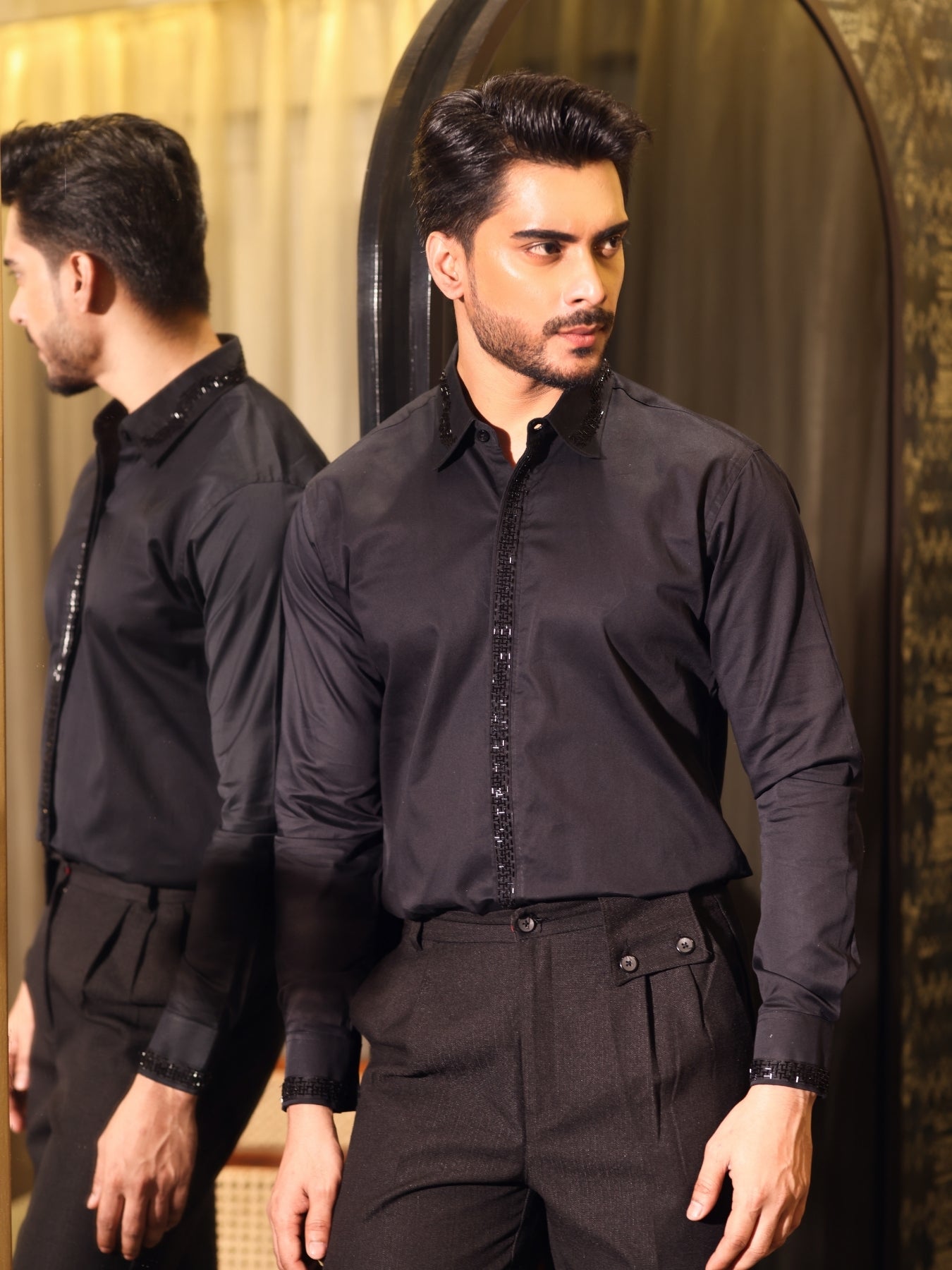 Black Shirt with Minimal Cutpipe Styling
