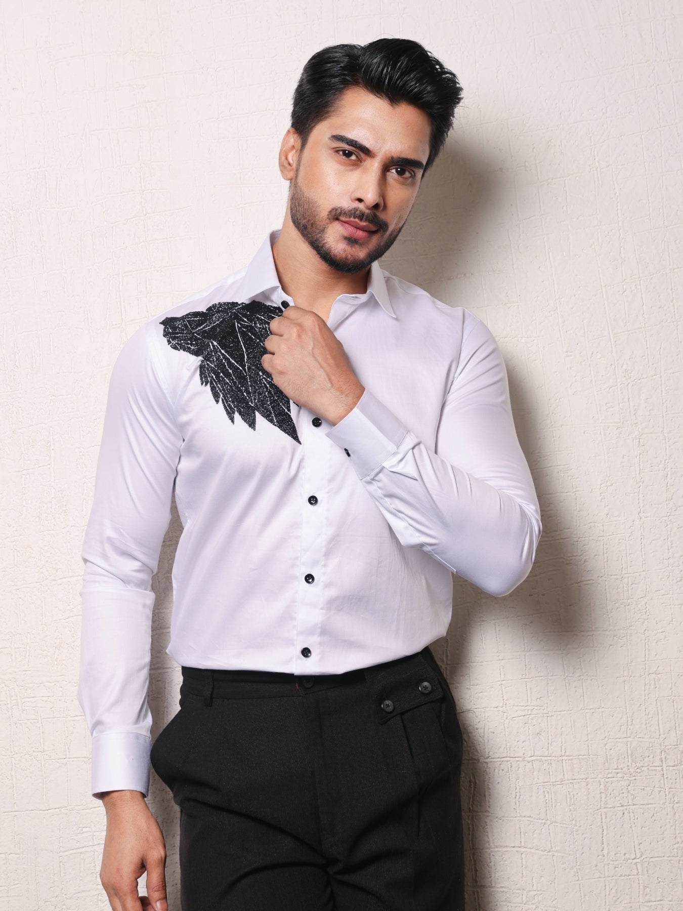 Fox Embroidered on a White Cotton Shirt