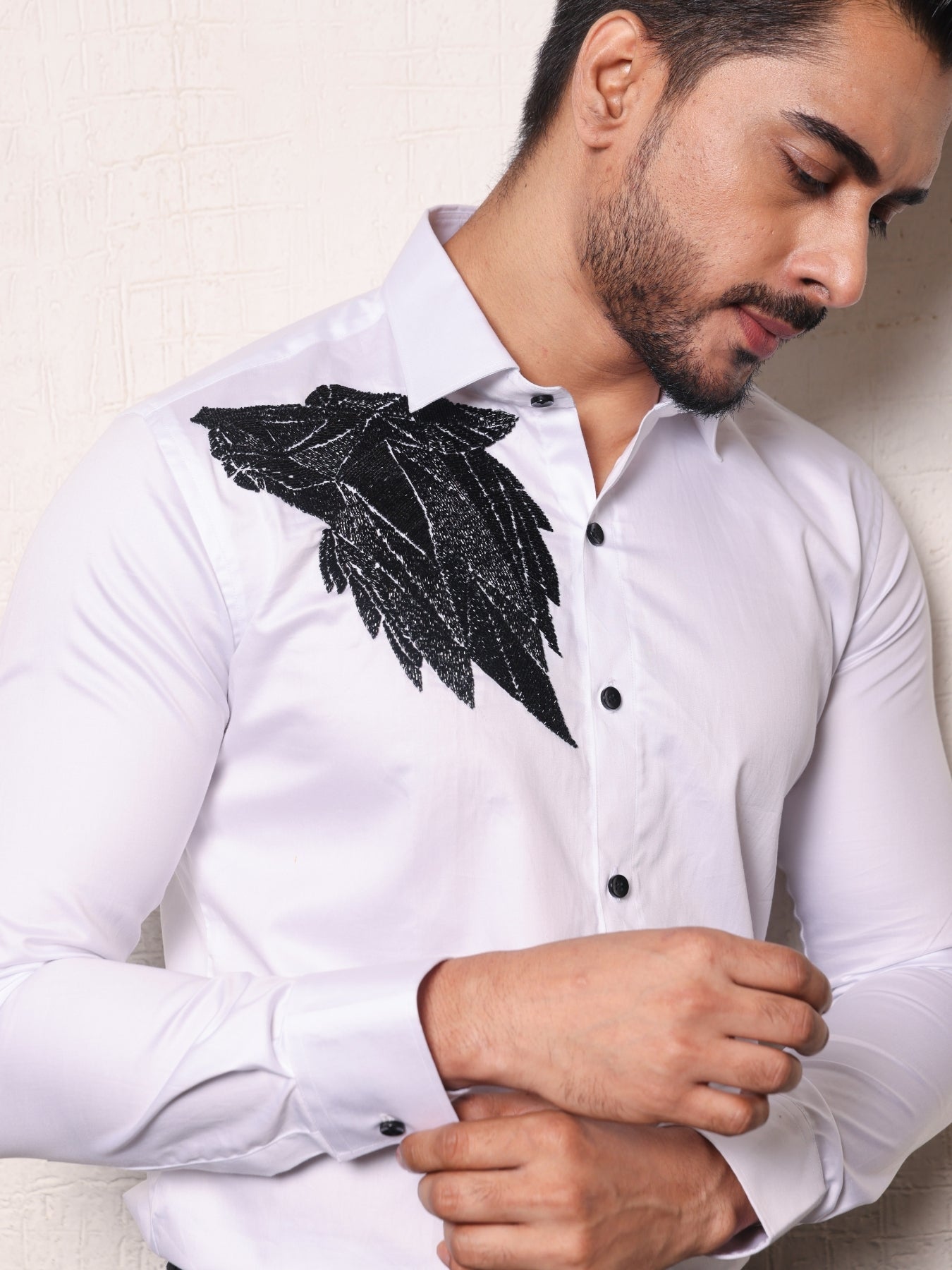 Fox Embroidered on a White Cotton Shirt