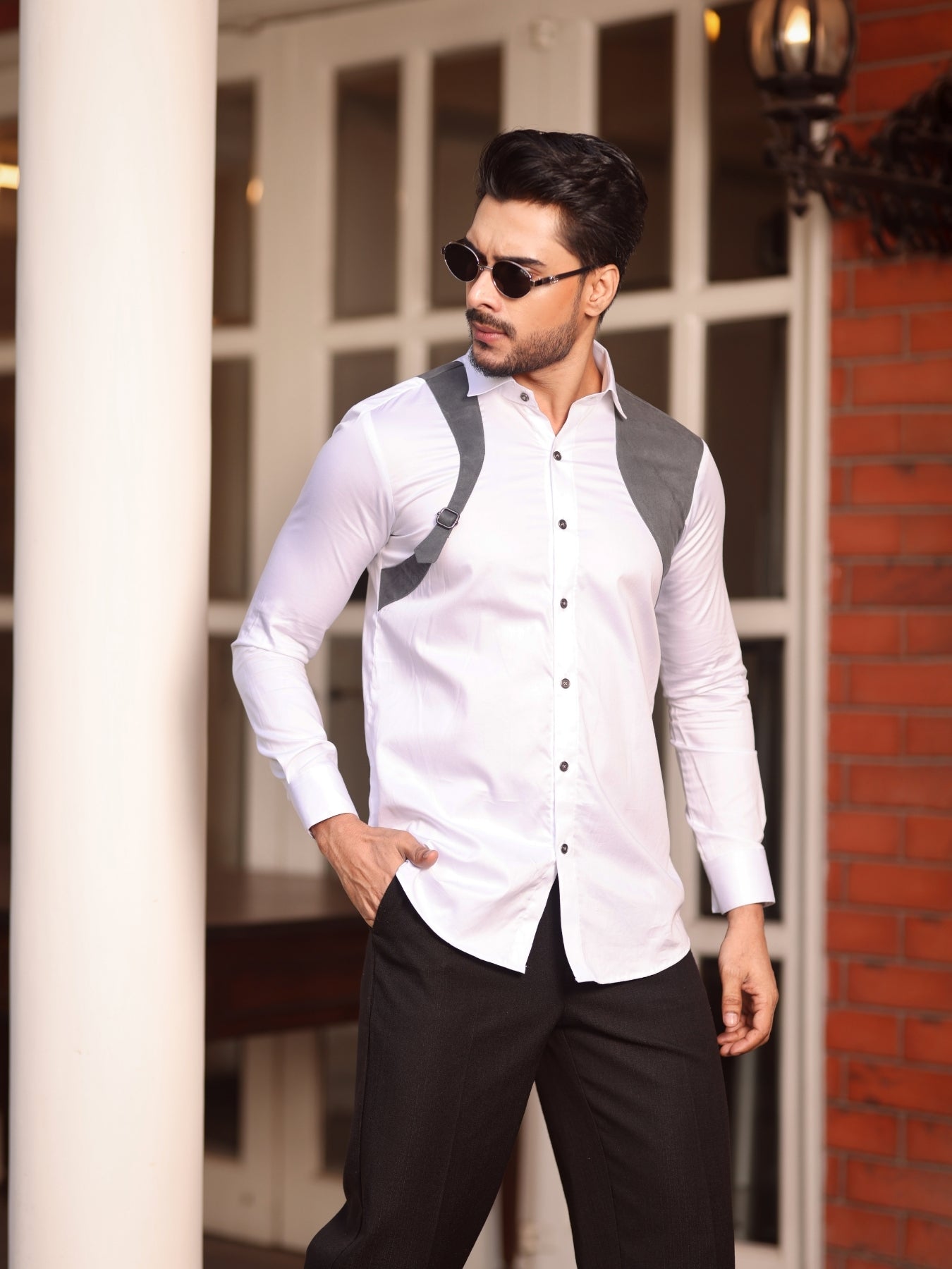 White Suede Shirt with a Metal Buckle