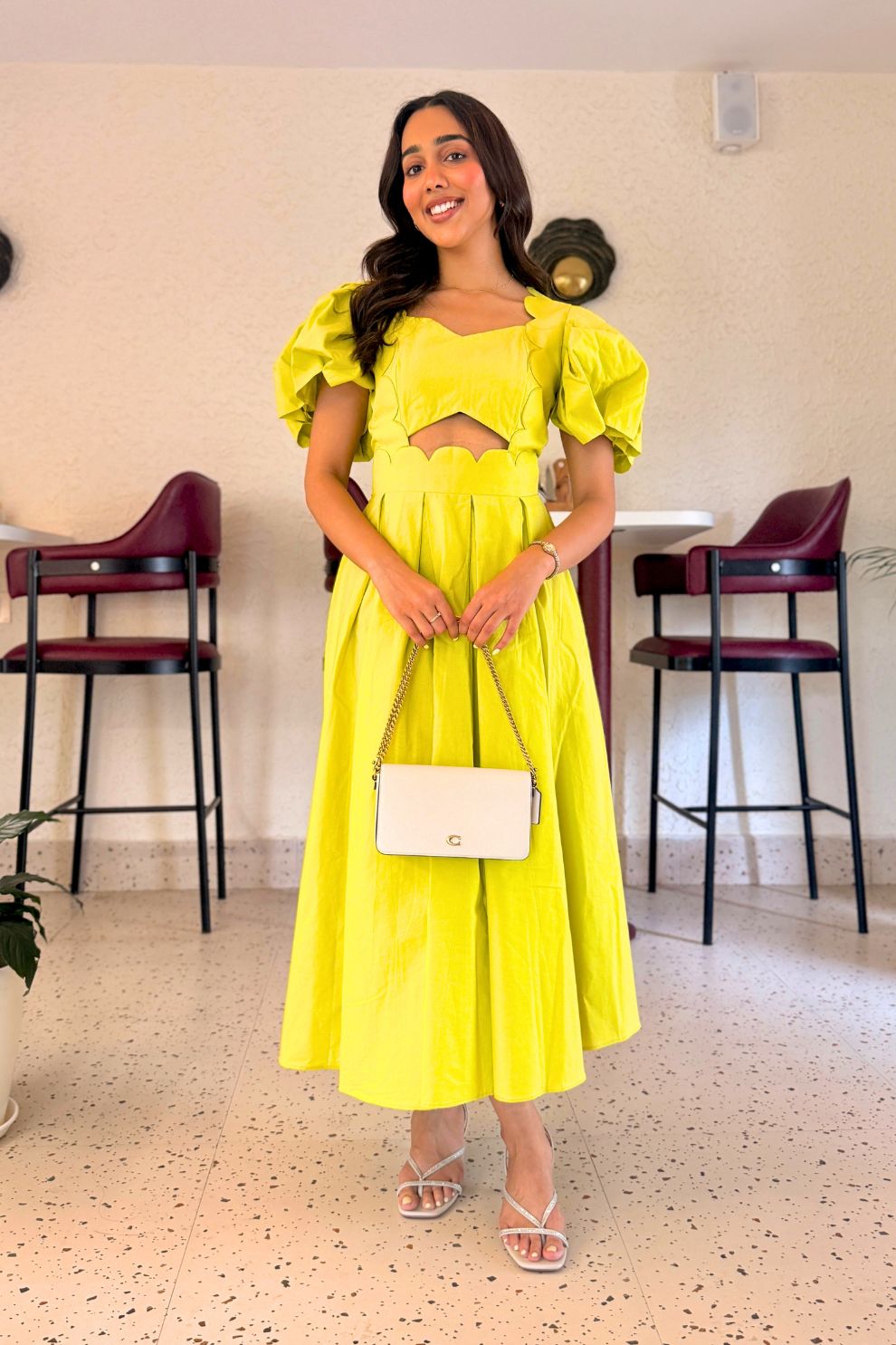 yellow lime dress Cut-Out Cotton Midi Red Satin Wrap Dress, PLEASE SIZE UP A SIZE FOR THIS STYLE:X-Large 14 Long lime yellow dress Colour_Silver