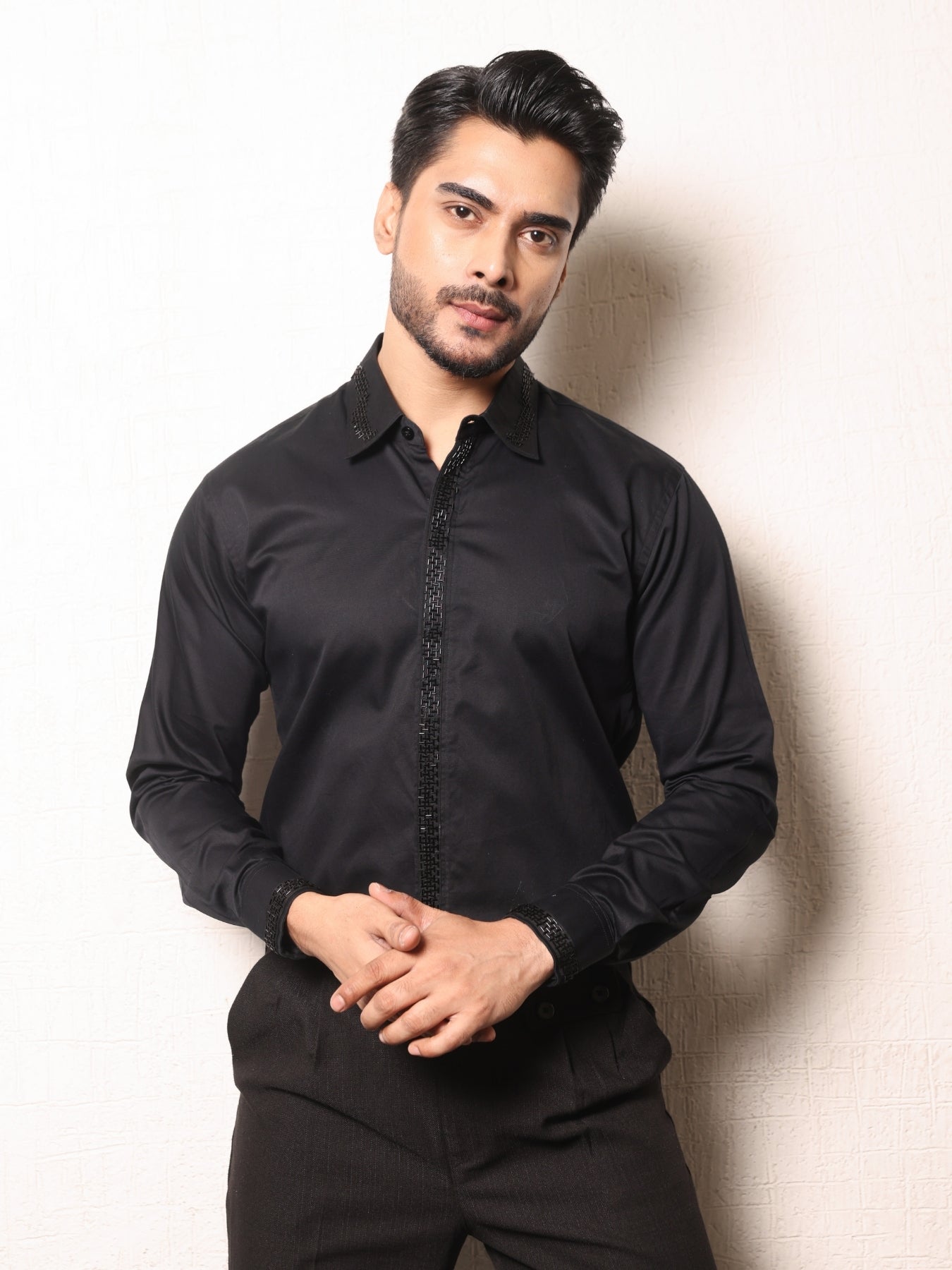 Black Shirt with Minimal Cutpipe Styling