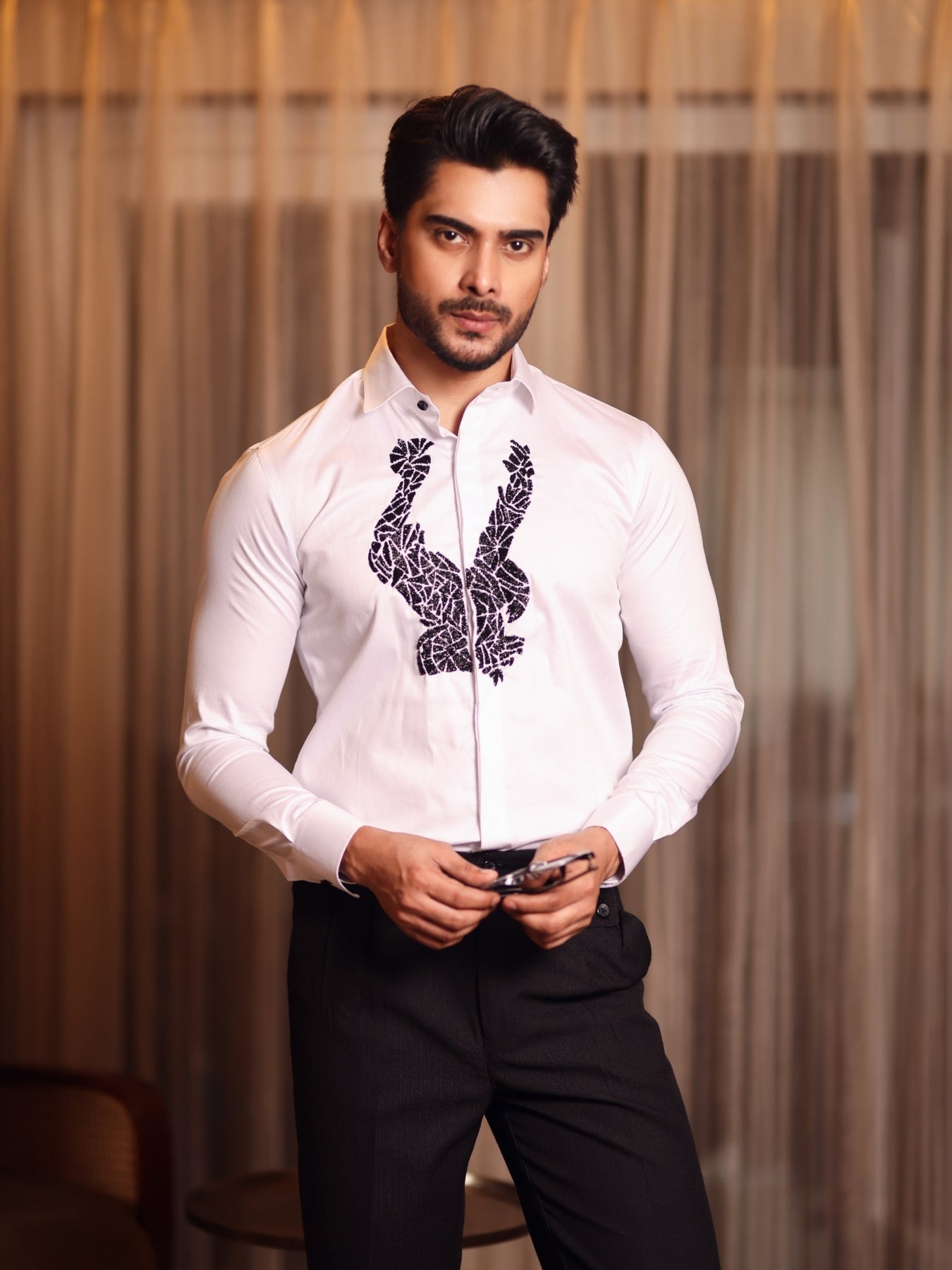 Eagle Emboirdered Shirt (White Cotton Shirt)