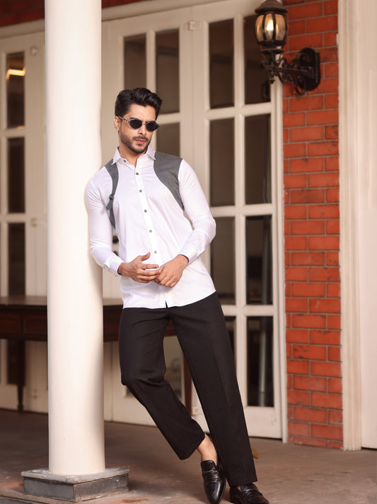 White Suede Shirt with a Metal Buckle