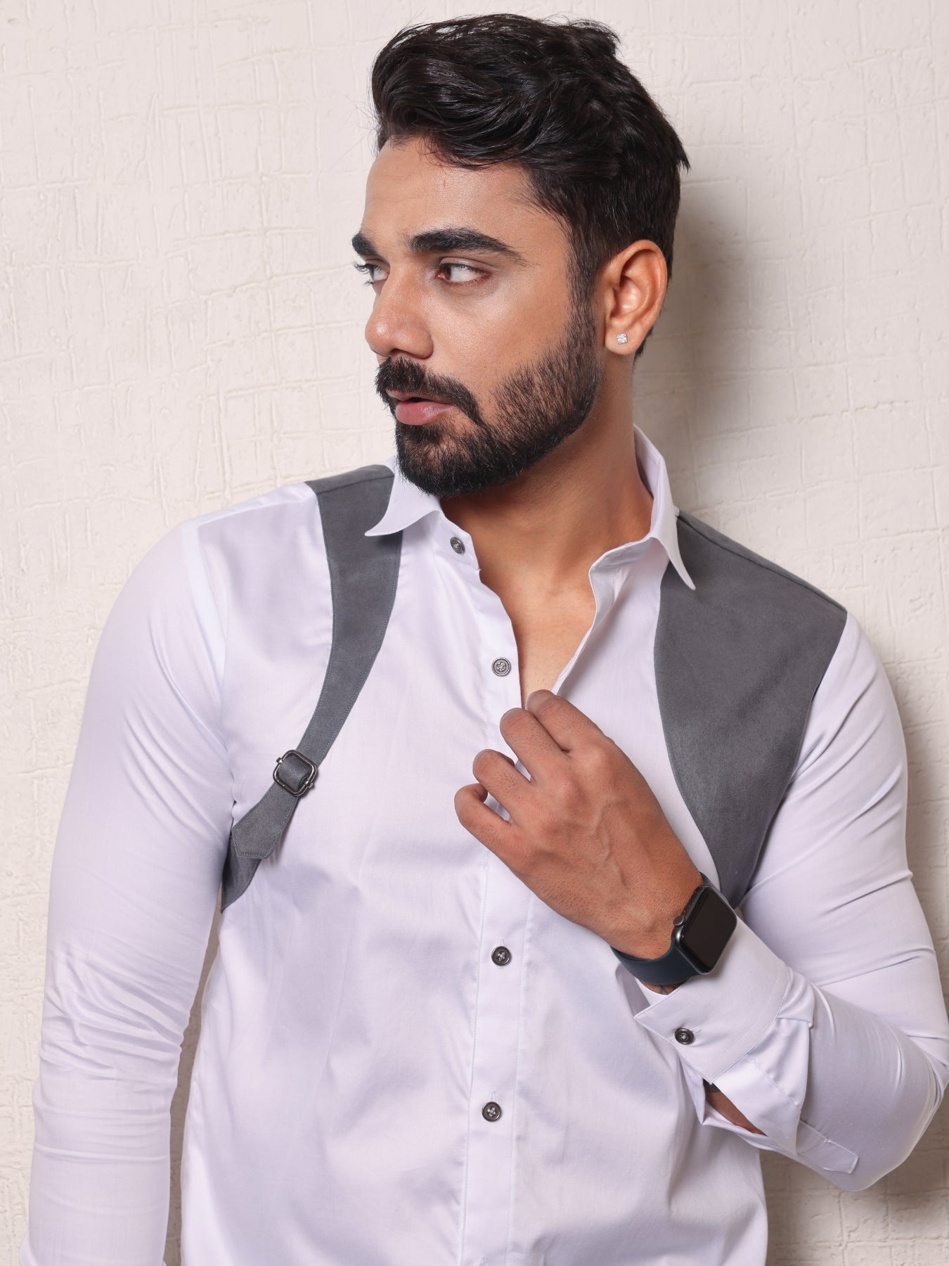 White Suede Shirt with a Metal Buckle