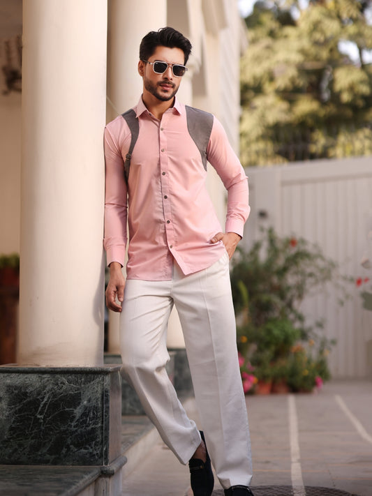 Pink Suede Shirt with a Metal Buckle