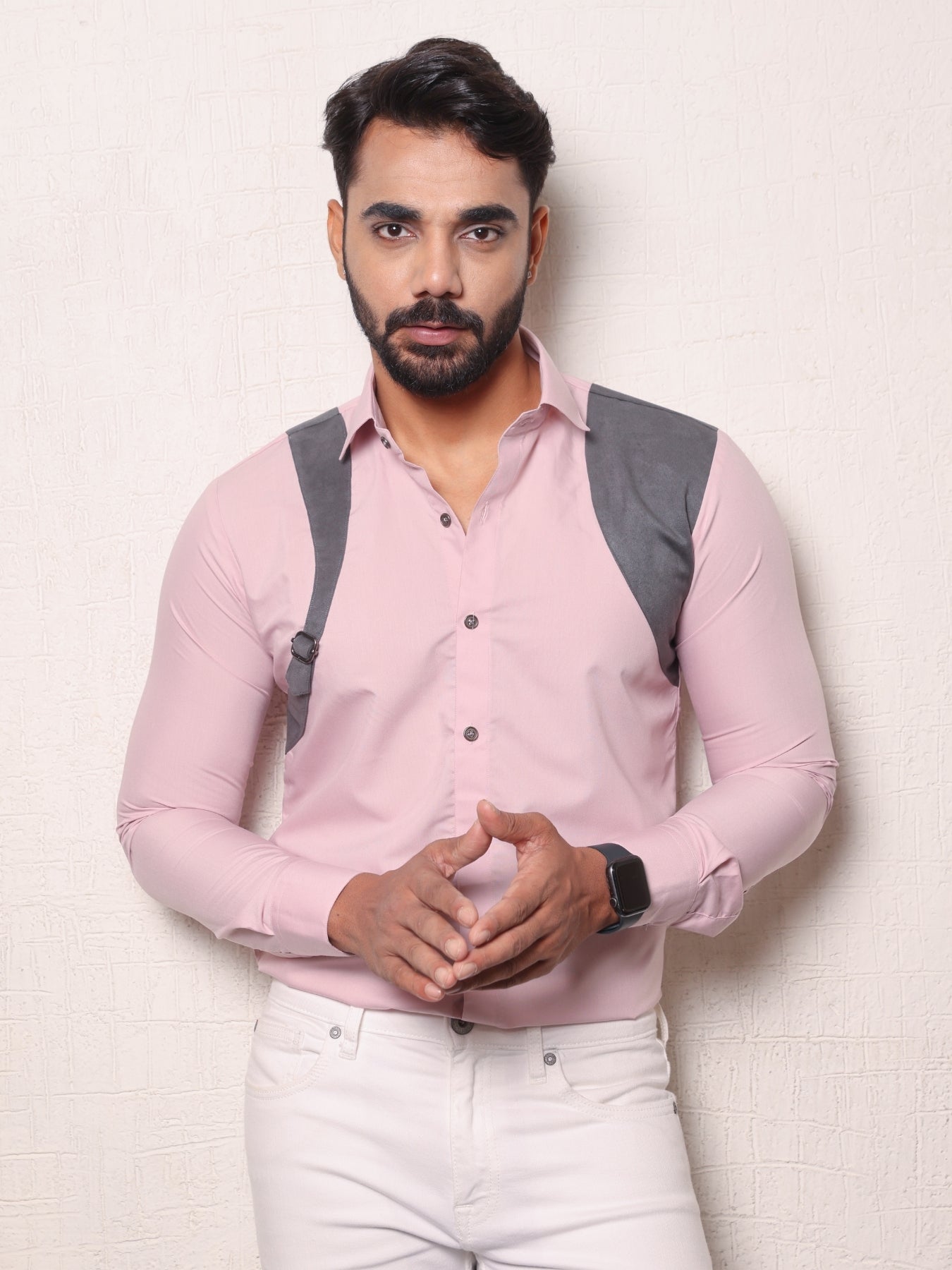 Pink Suede Shirt with a Metal Buckle