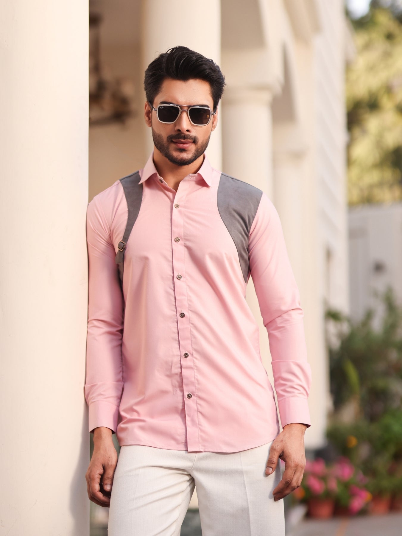 Pink Suede Shirt with a Metal Buckle