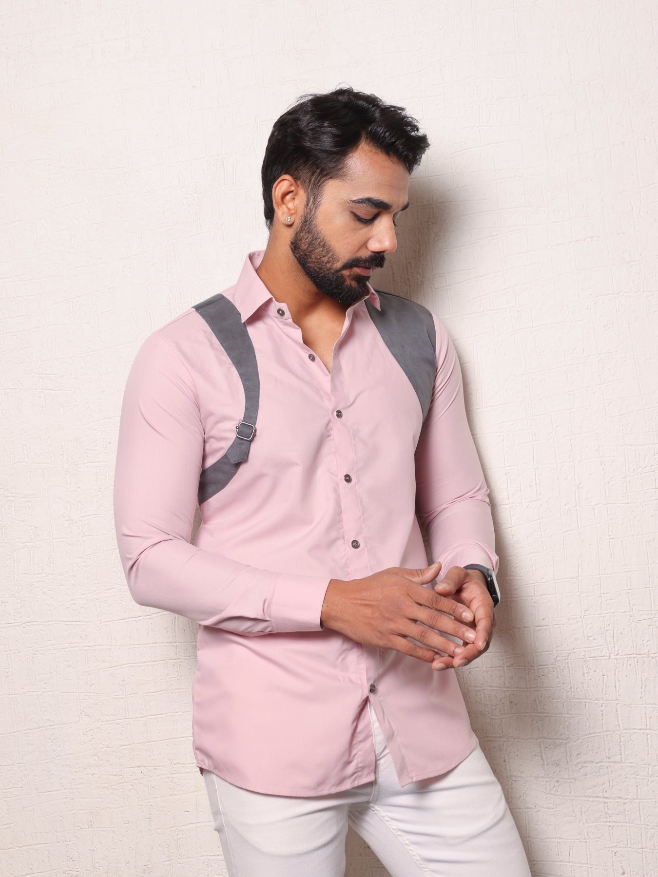 Pink Suede Shirt with a Metal Buckle