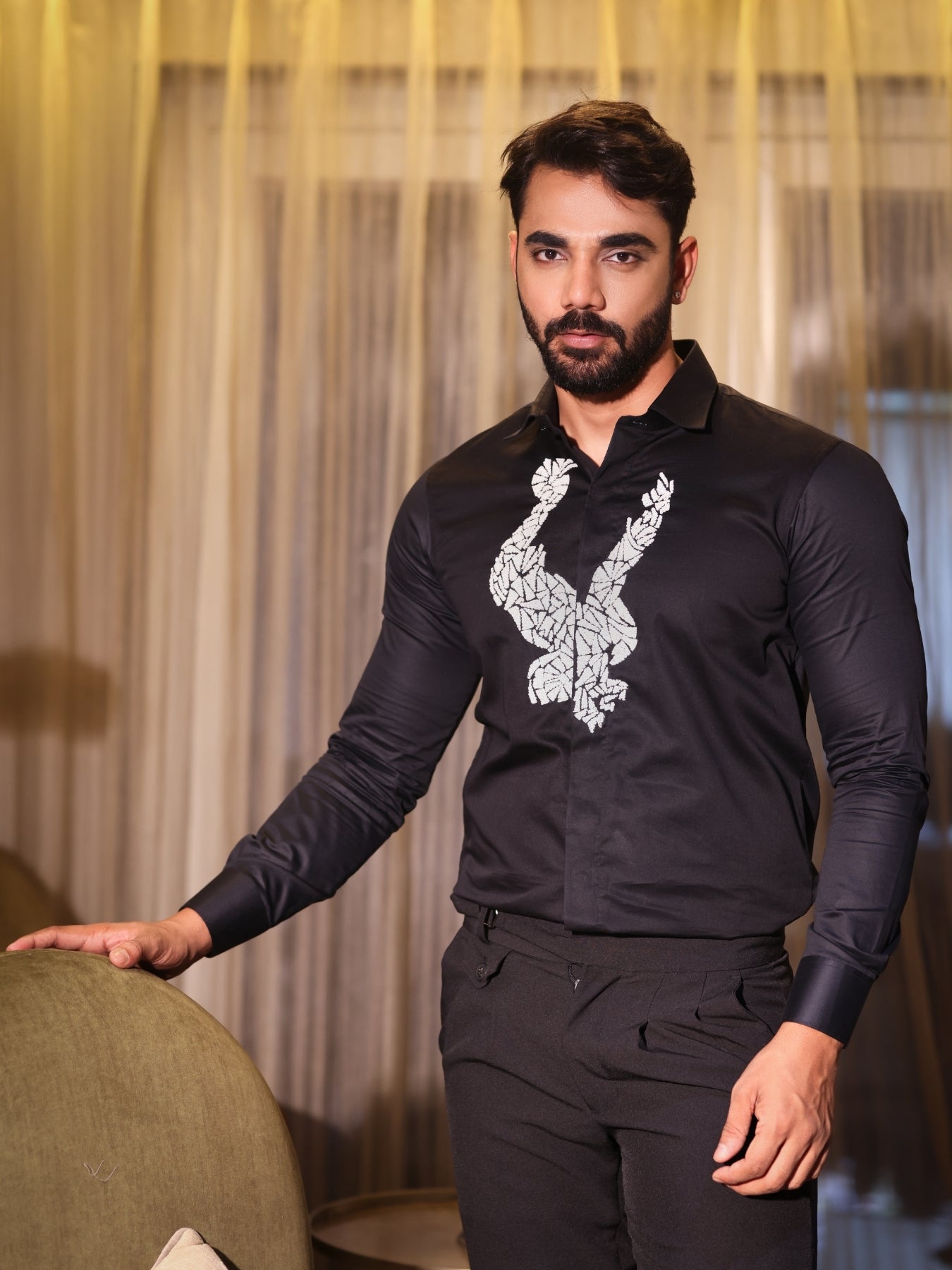 Eagle Emboirdered Shirt (Black Cotton Shirt)