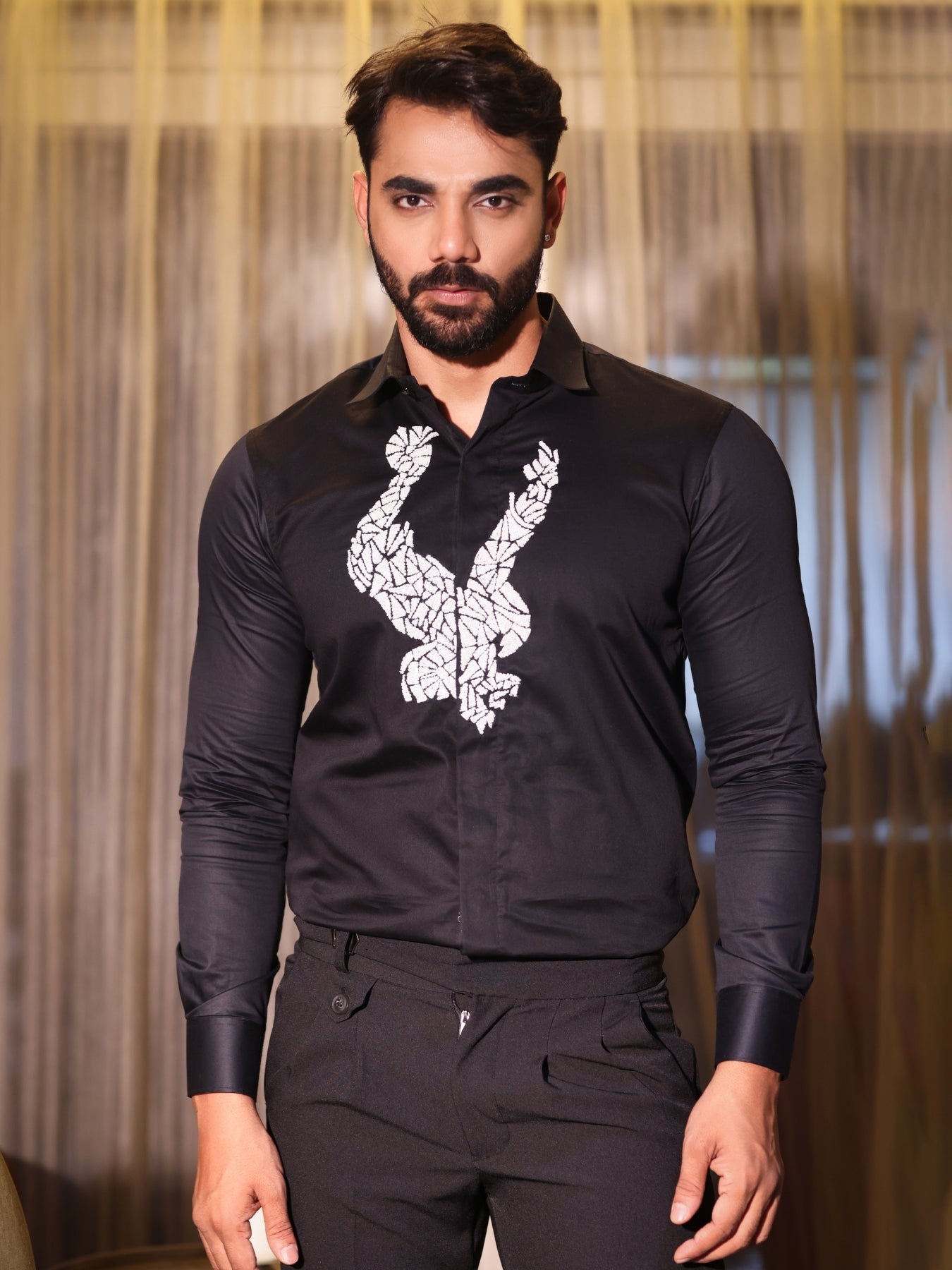 Eagle Emboirdered Shirt (Black Cotton Shirt)
