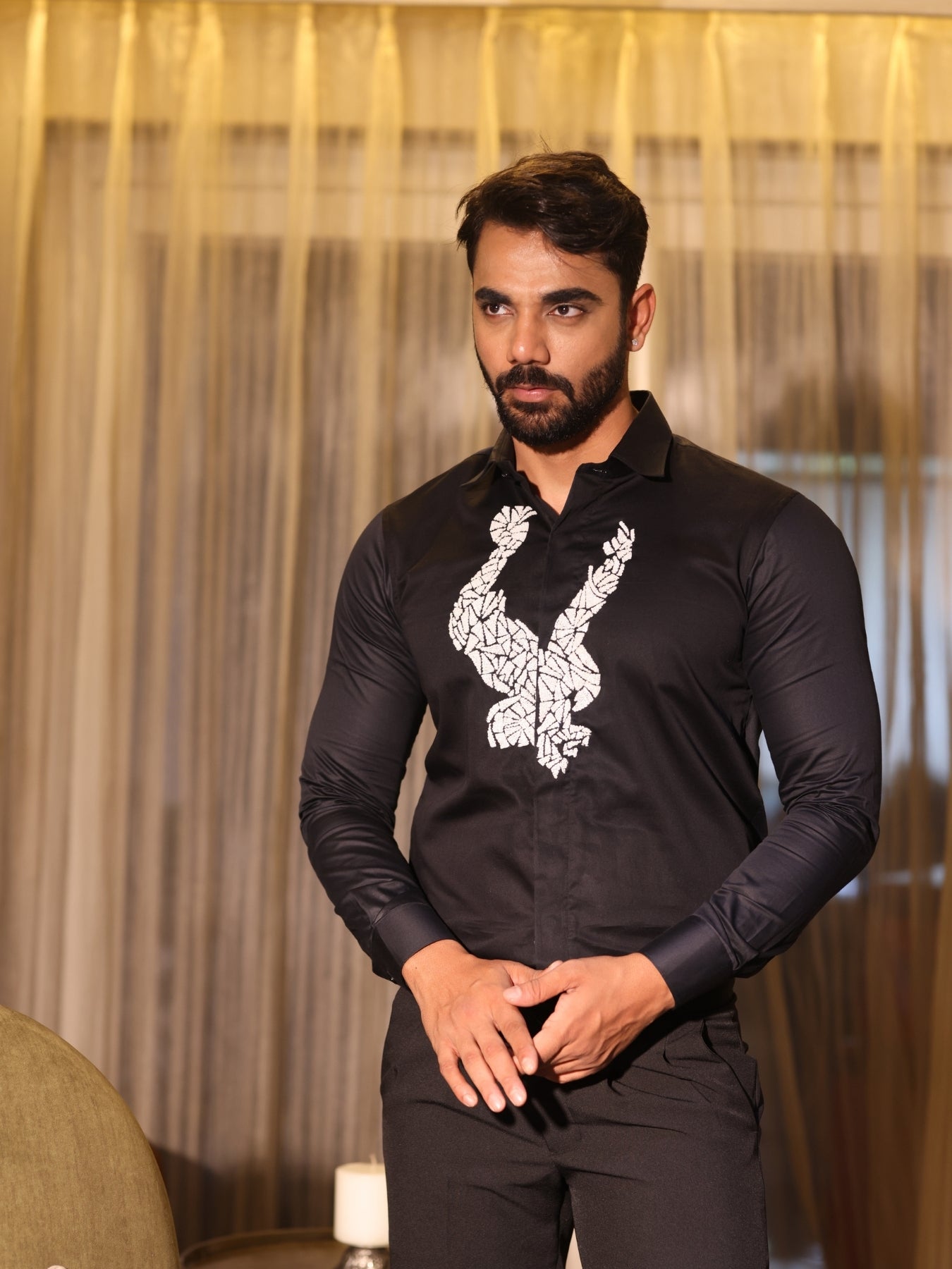 Eagle Emboirdered Shirt (Black Cotton Shirt)