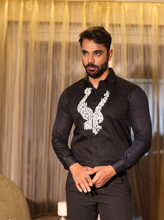 Eagle Embroidered Shirt (Black Cotton Shirt)