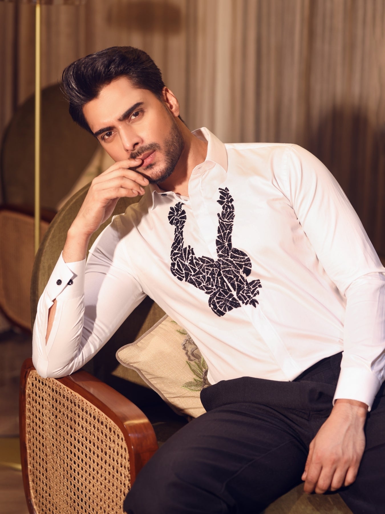 Eagle Emboirdered Shirt (White Cotton Shirt)
