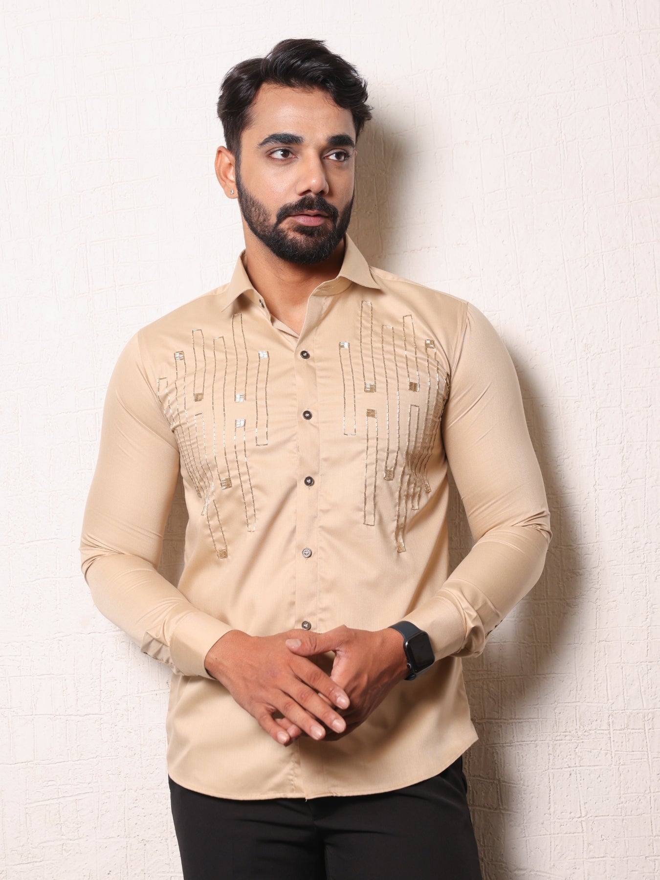 Peach Embroidered shirt with cutpipes
