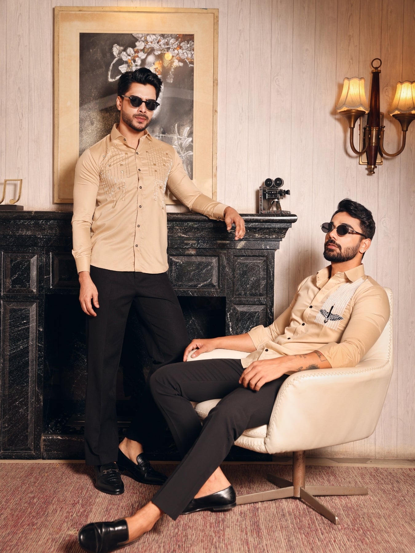 Peach Embroidered shirt with cutpipes