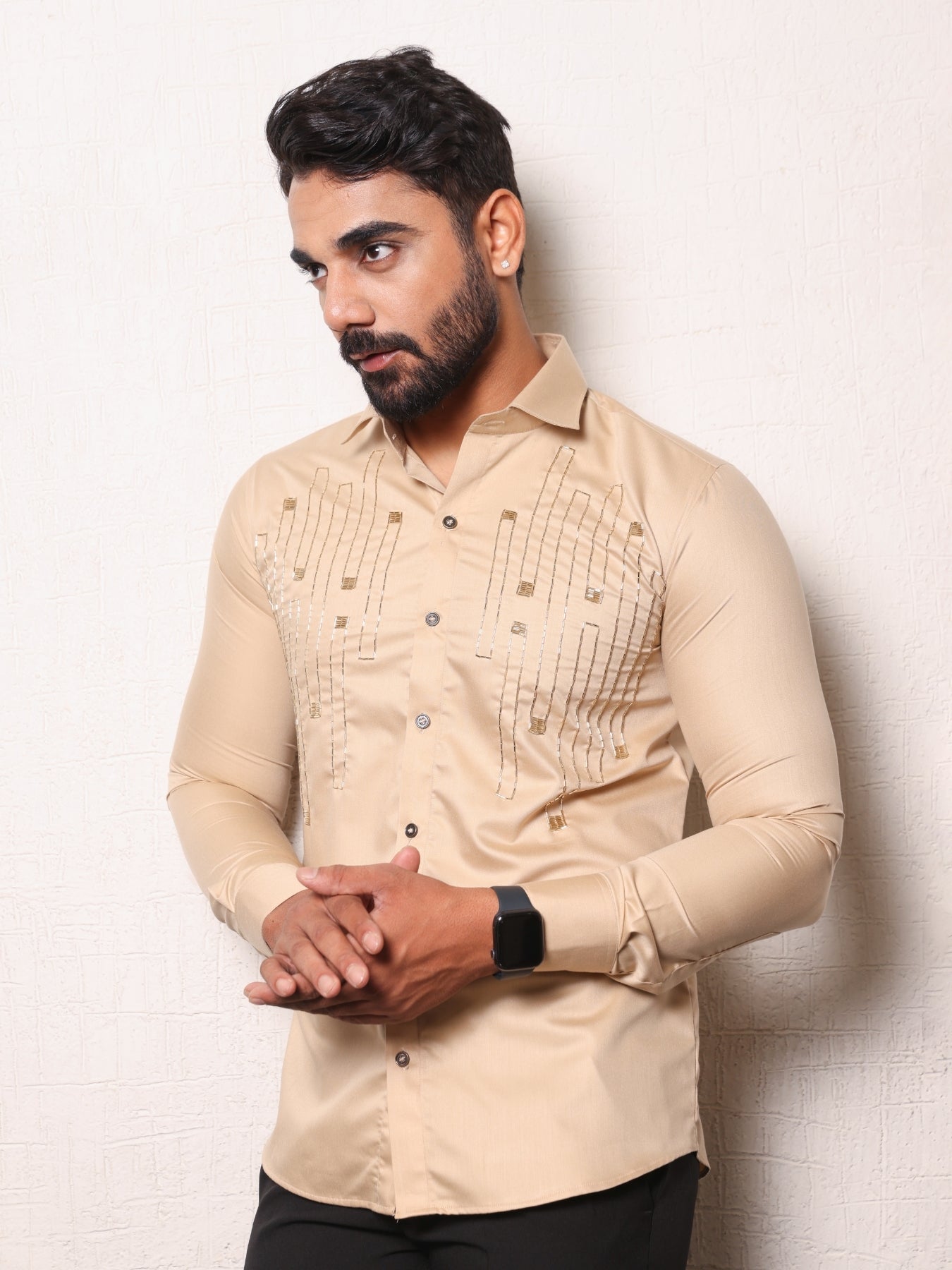 Peach Embroidered shirt with cutpipes