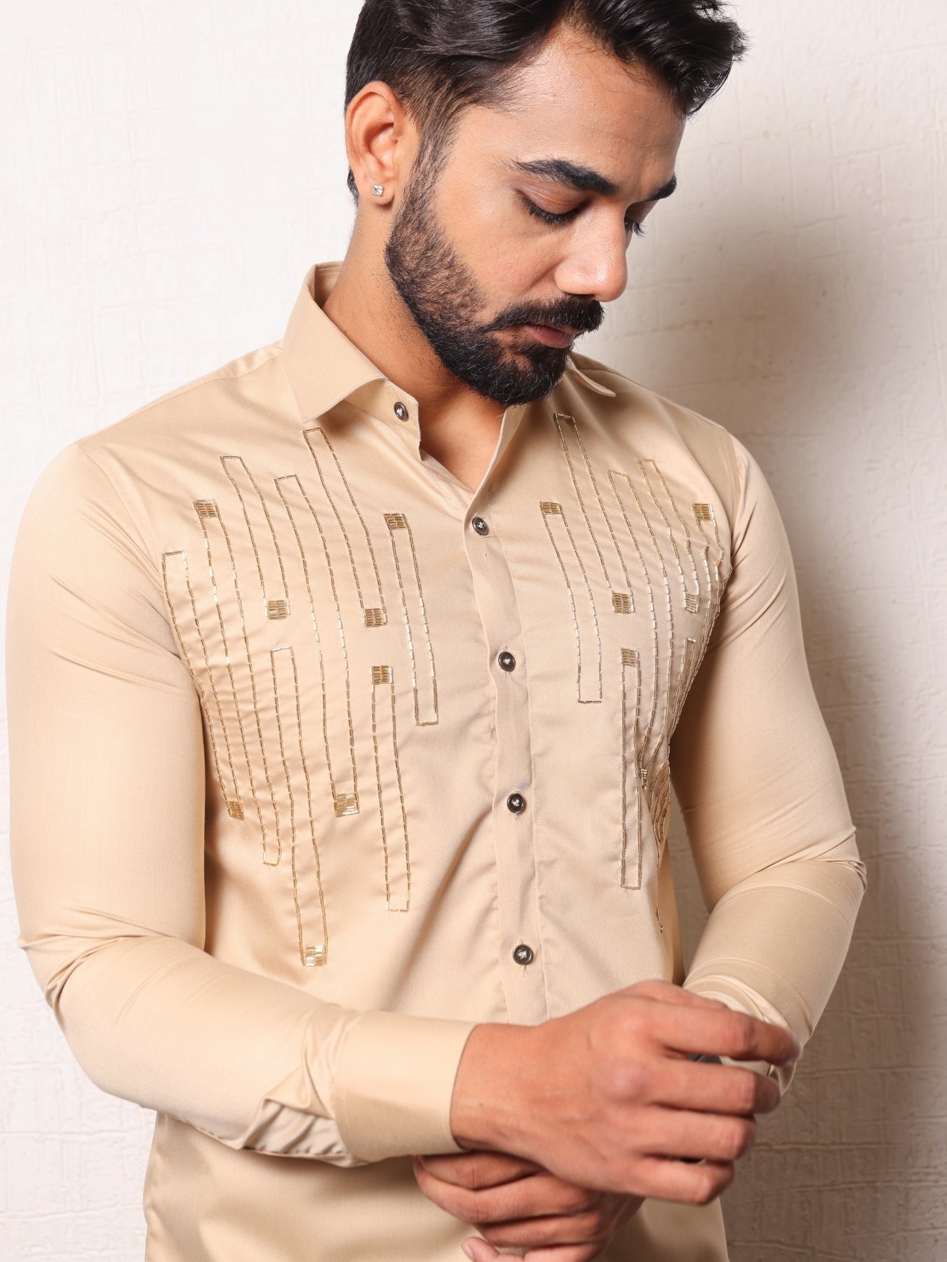 Peach Embroidered shirt with cutpipes