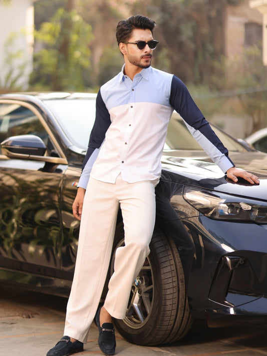 Patched Work Shirt with Color Block Detail