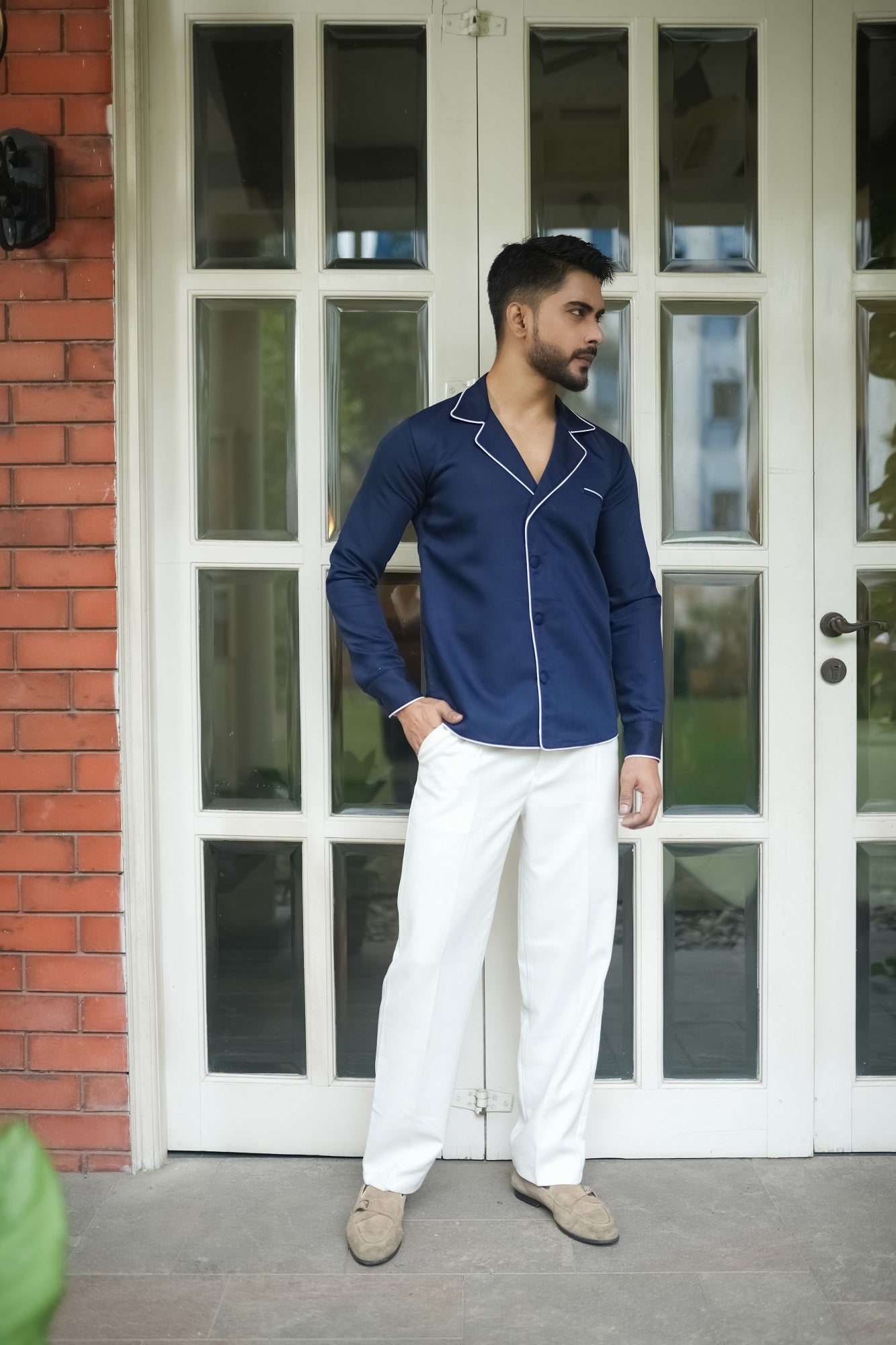 Royal Blue Shirt With Grey Piping