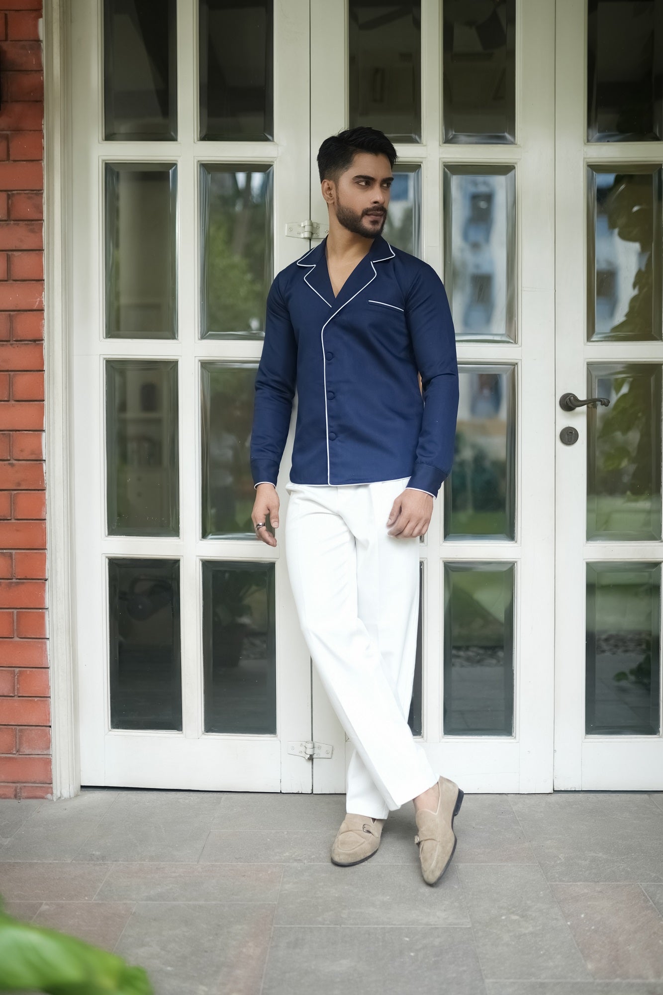 Royal Blue Shirt With Grey Piping