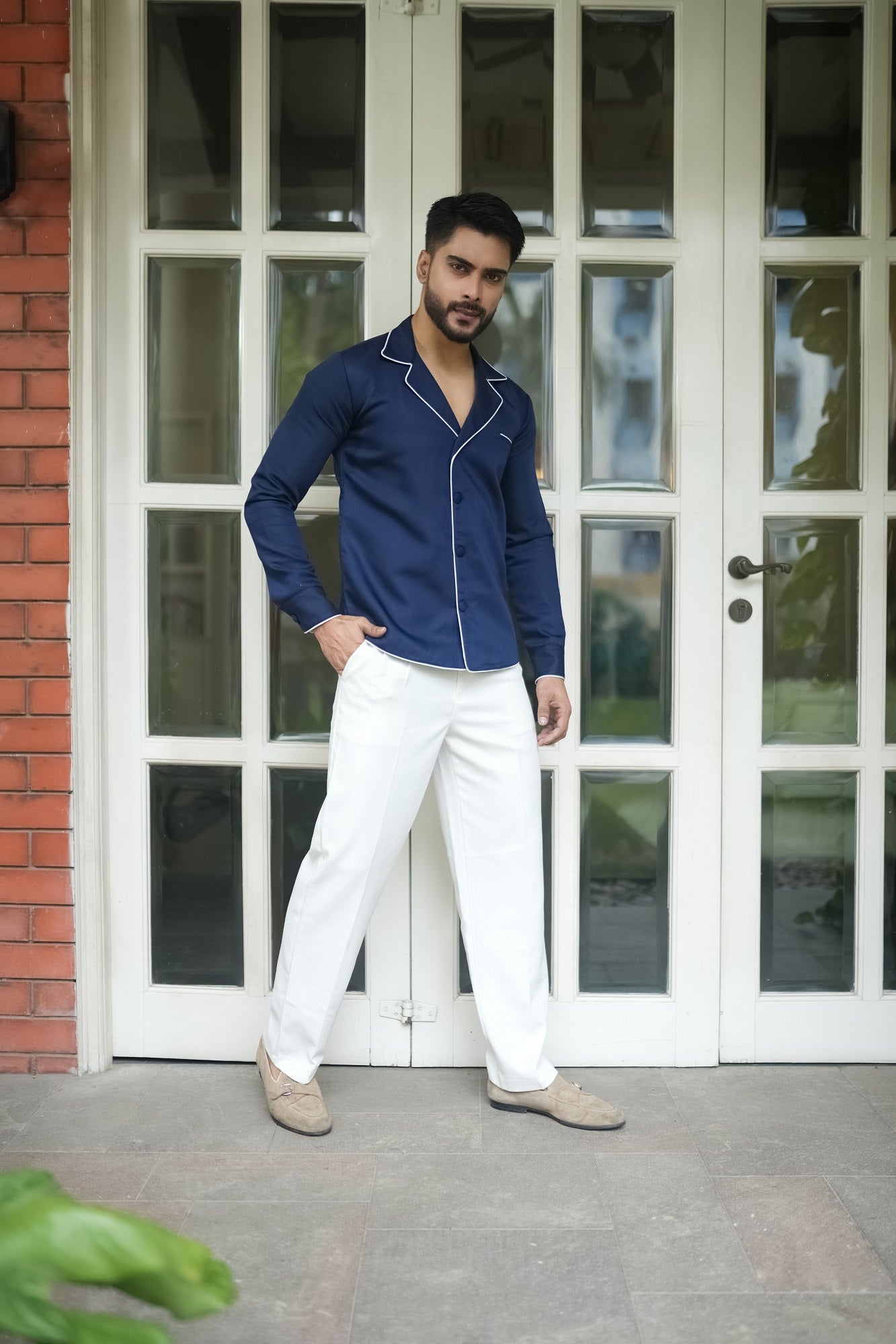 Royal Blue Shirt With Grey Piping