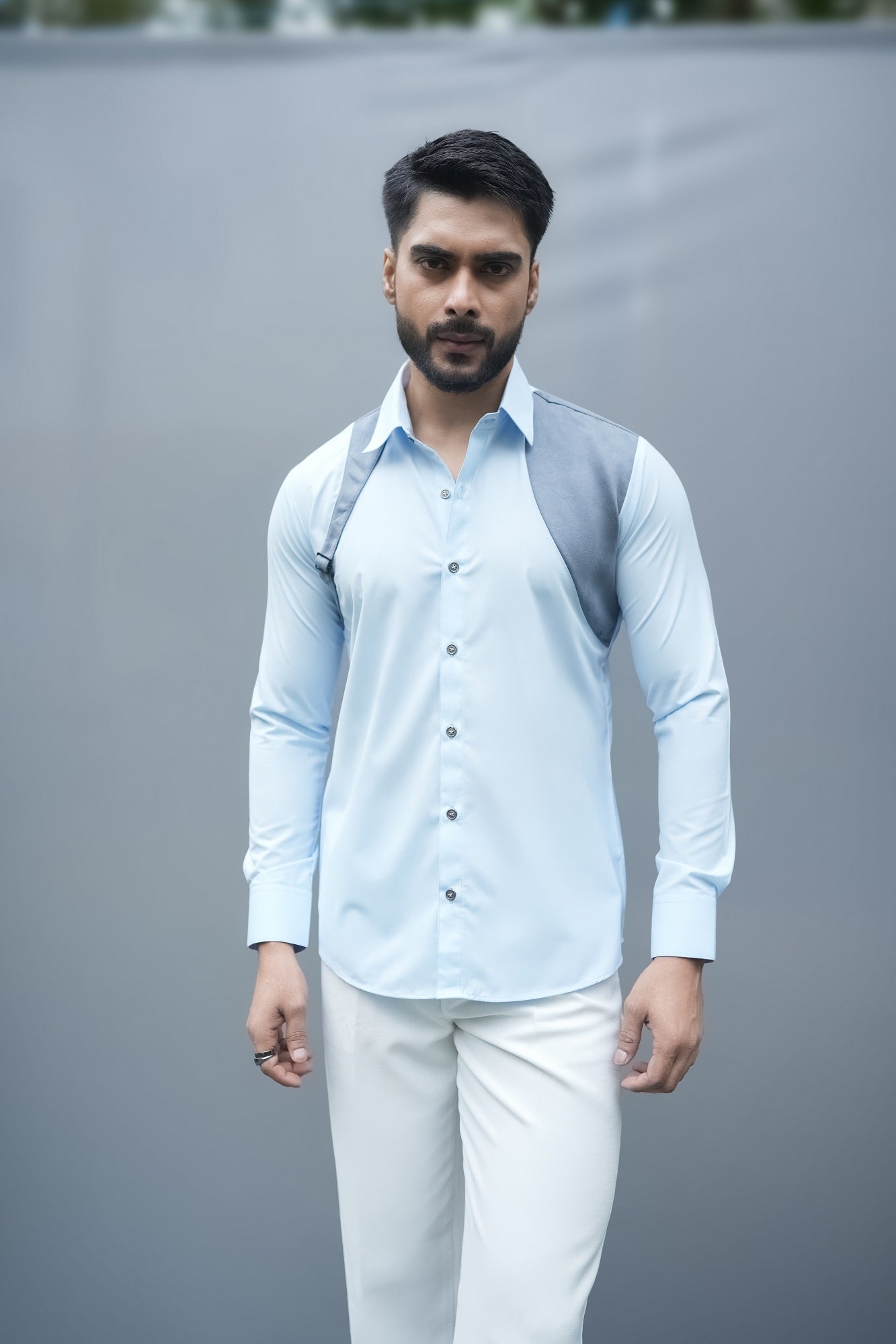 Grey Suede Shirt with a Metal Buckle