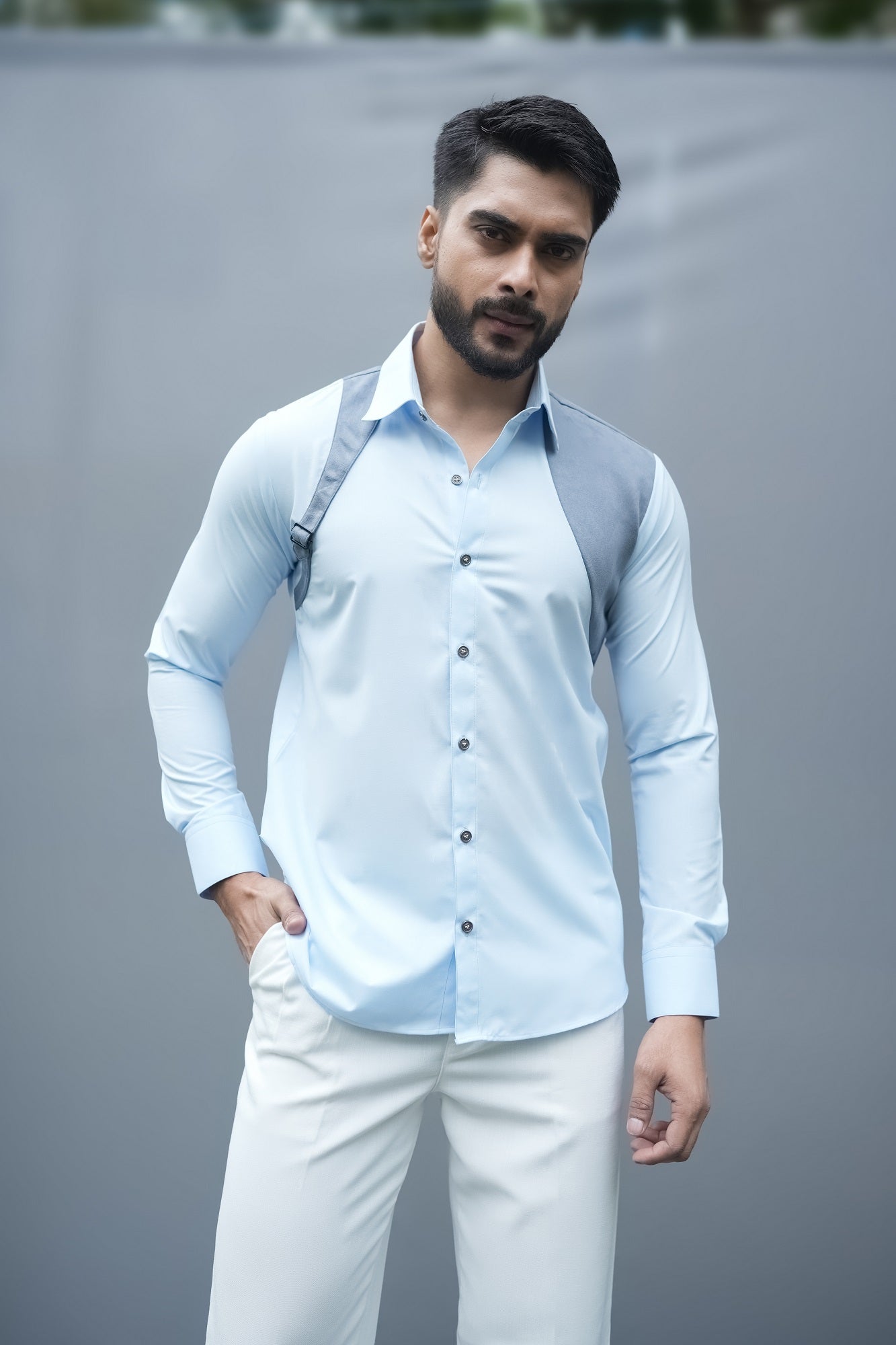 Grey Suede Shirt with a Metal Buckle