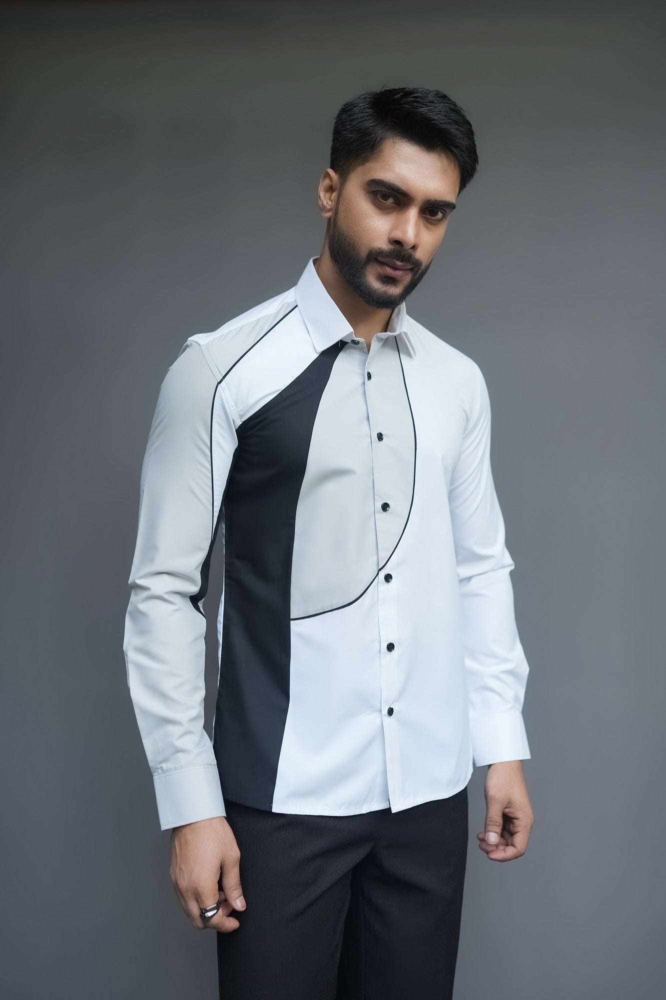 Chic Black and White Asymmetrical Shirt