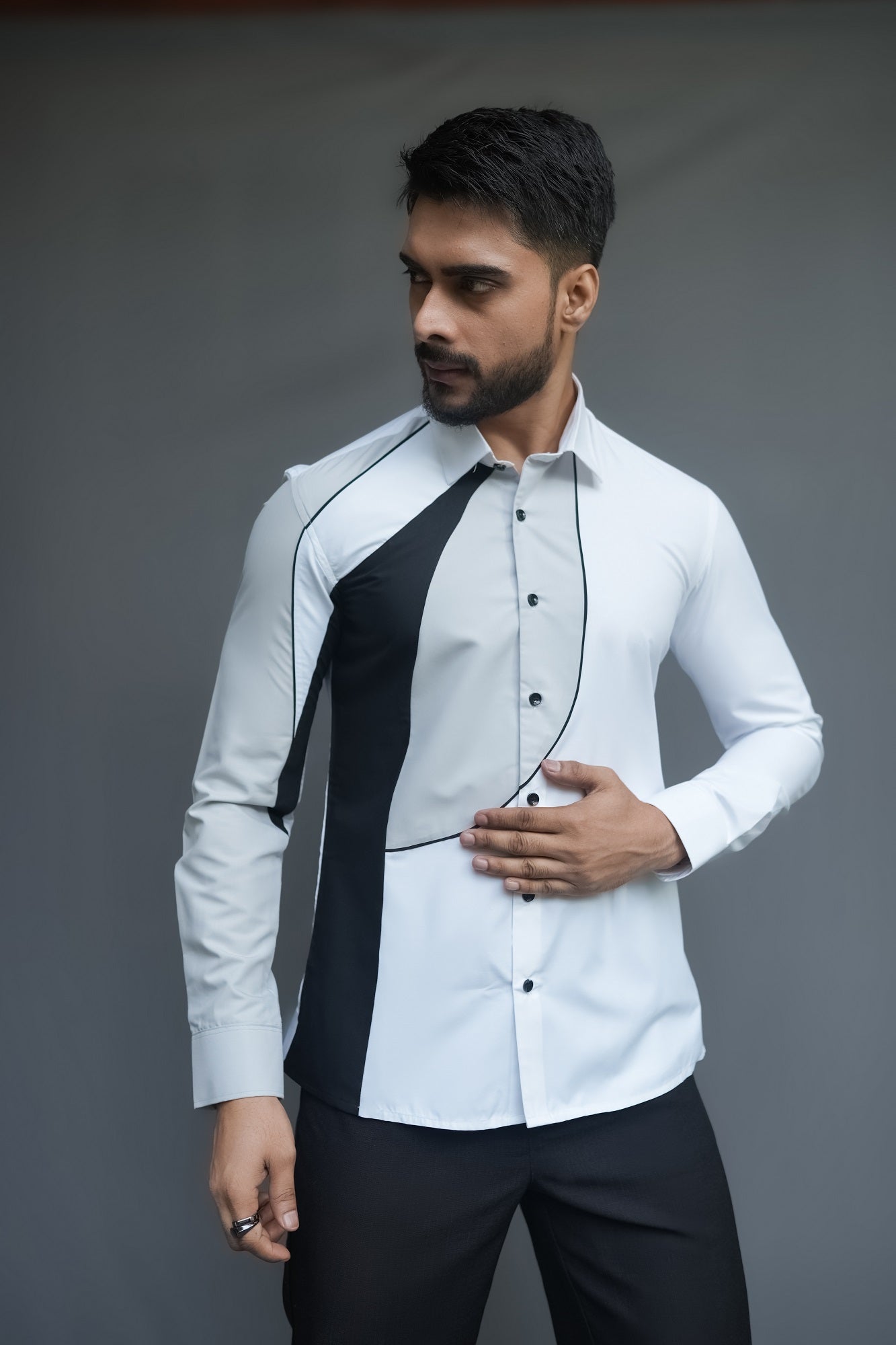 Chic Black and White Asymmetrical Shirt