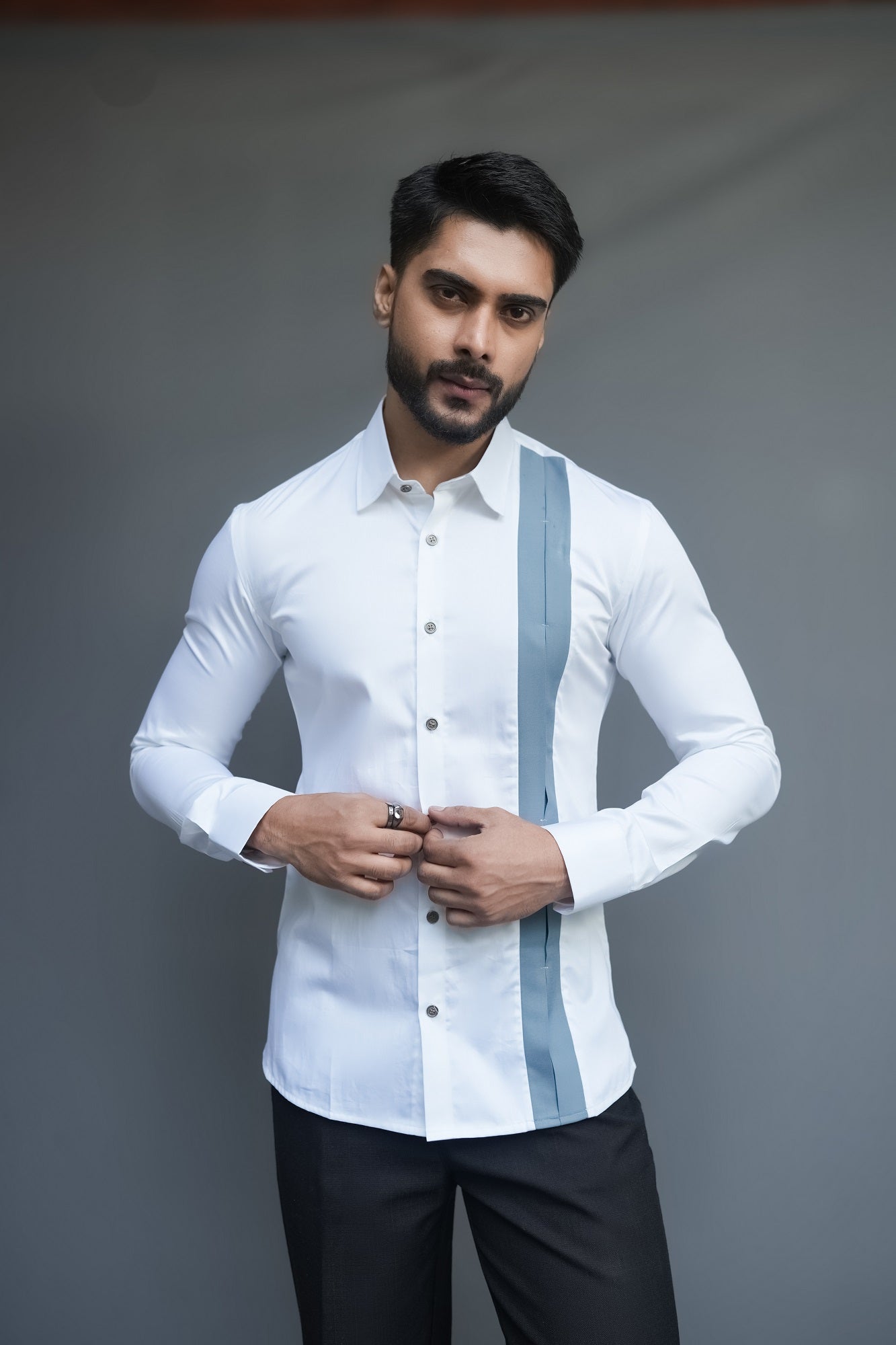 White Shirt with Grey Stripes