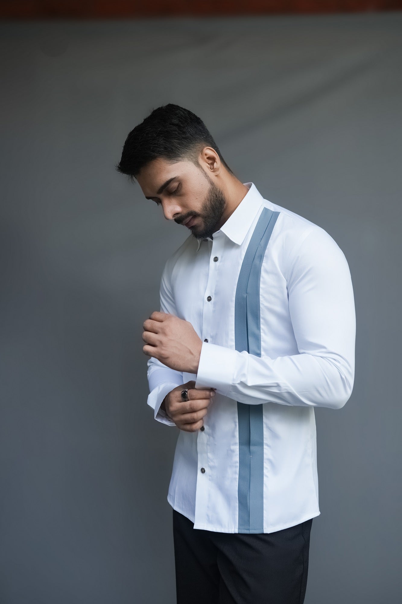 White Shirt with Grey Stripes