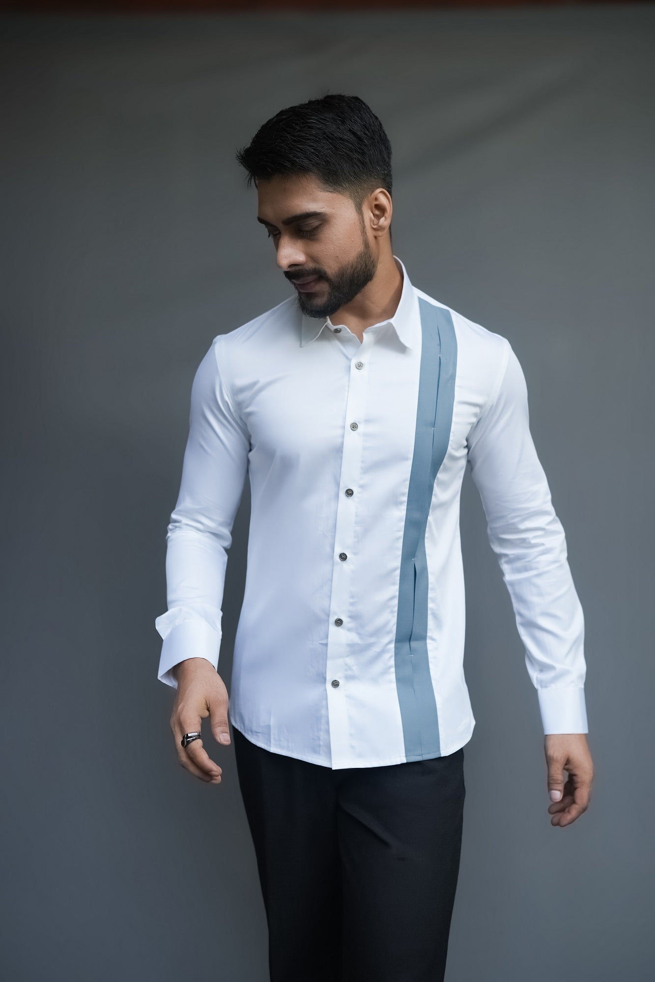White Shirt with Grey Stripes
