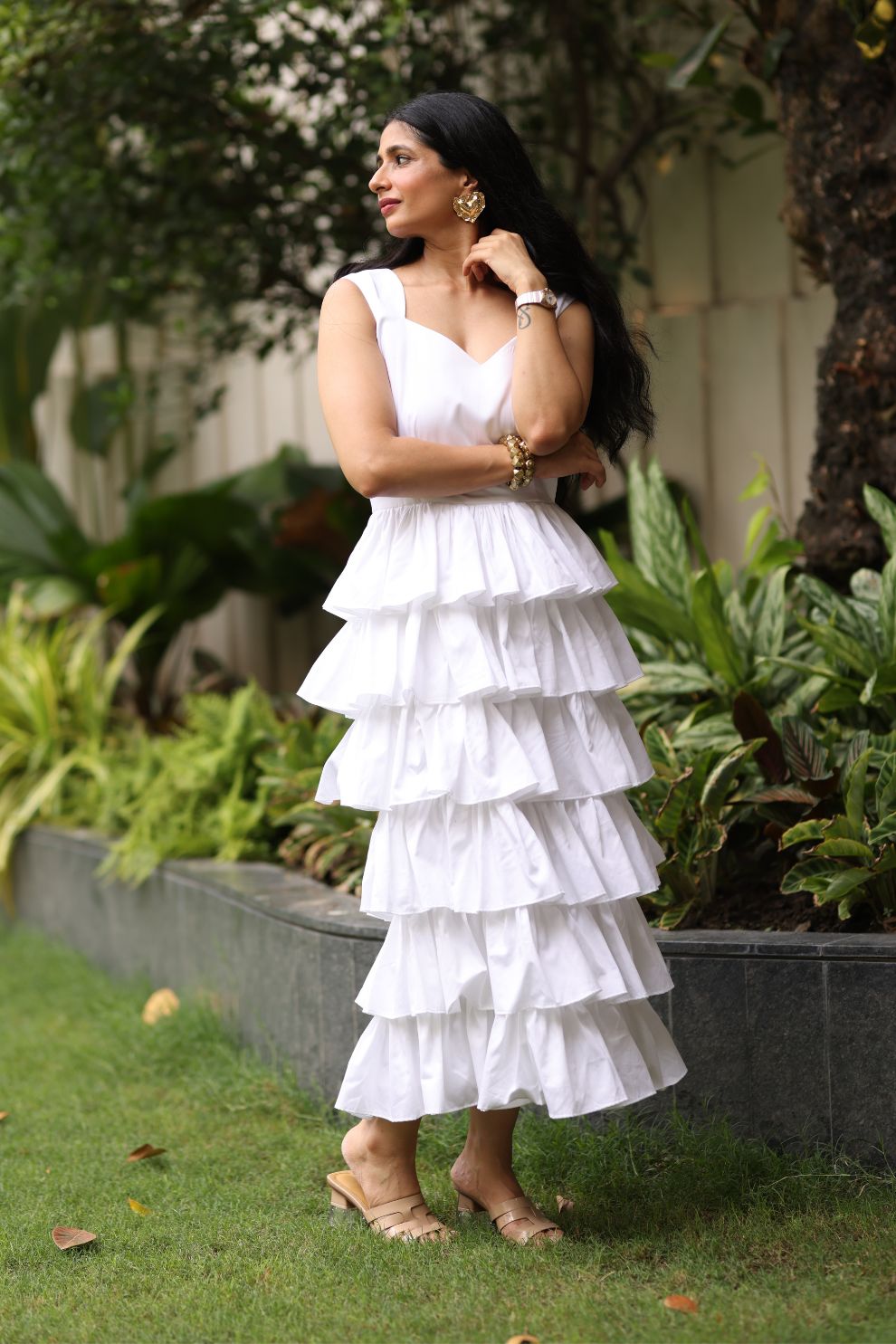 White Tiered Cotton Maxi Dress
