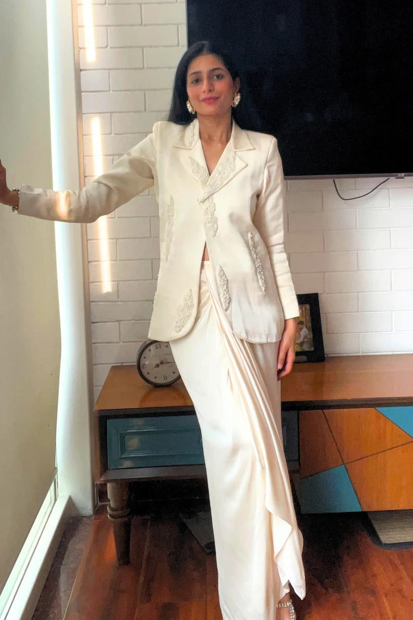 Ivory Pearl Embroidered Blazer