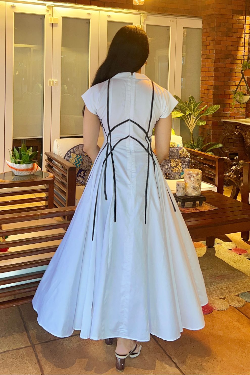 White Midi Dress with Cool Black Detailing
