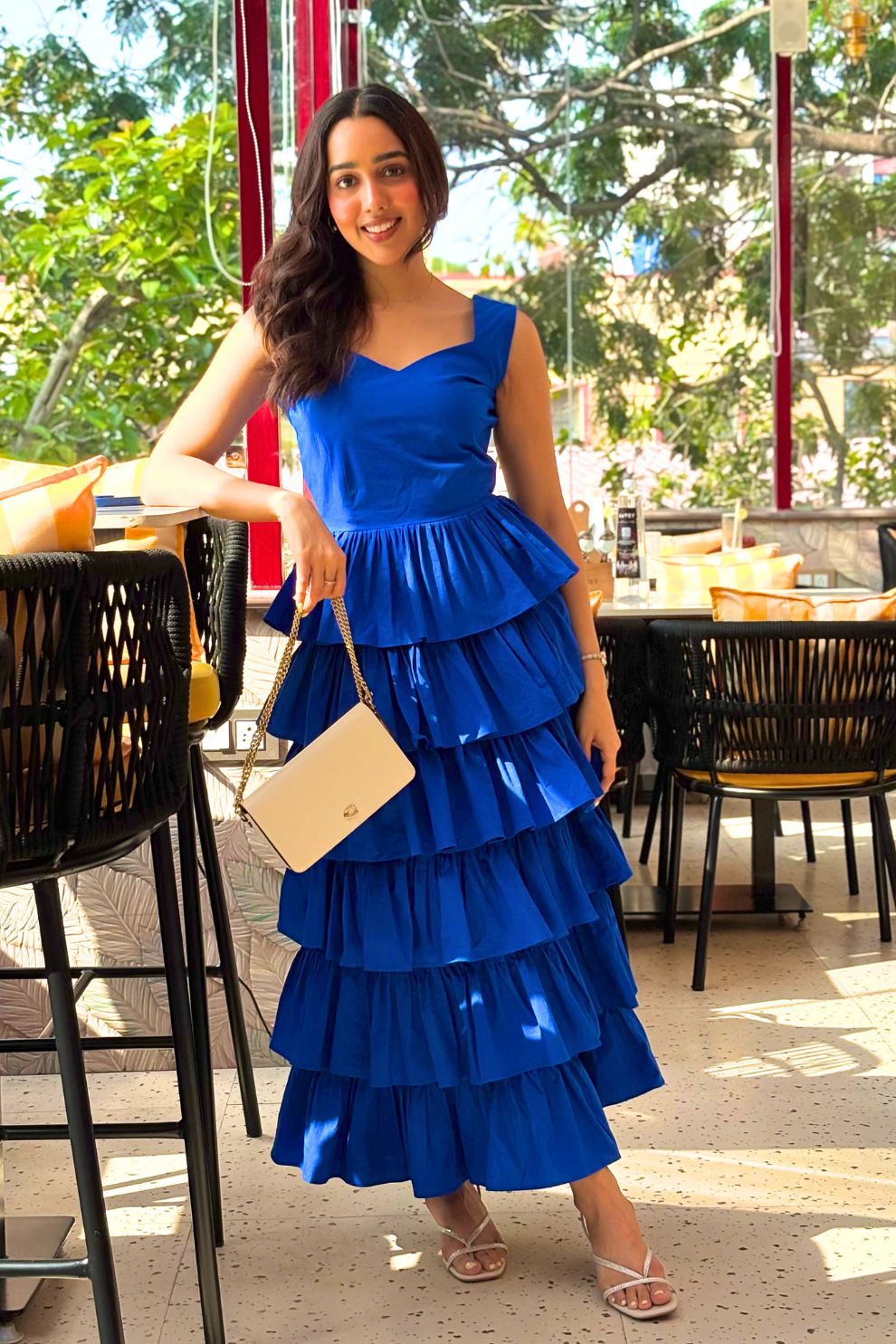 Blue Tiered Cotton Maxi Dress