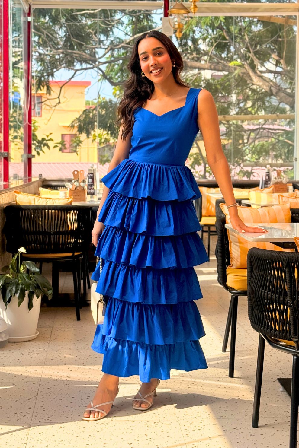 Blue Tiered Cotton Maxi Dress
