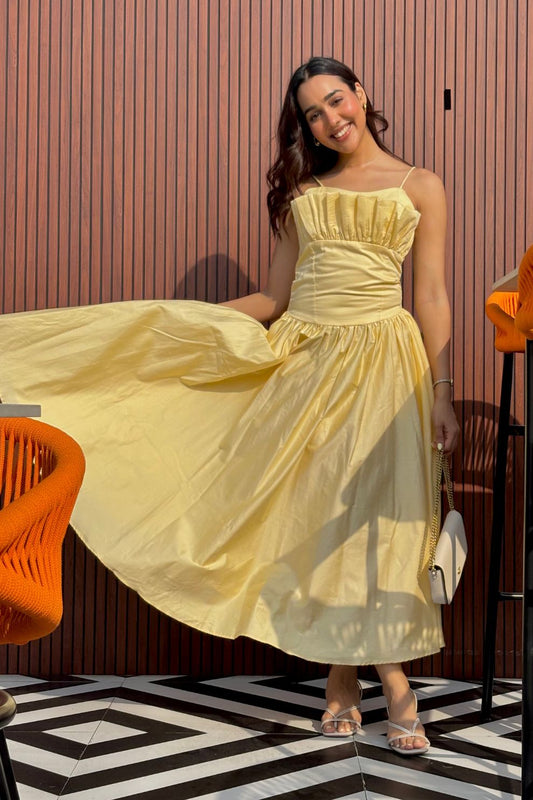 Pastel Yellow Strappy Cotton Maxi Dress
