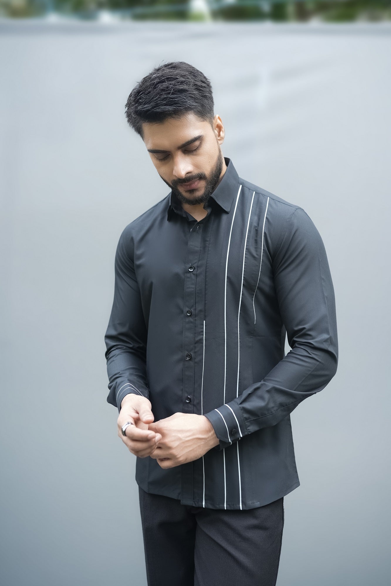 Black Textured Evening Casual Shirt