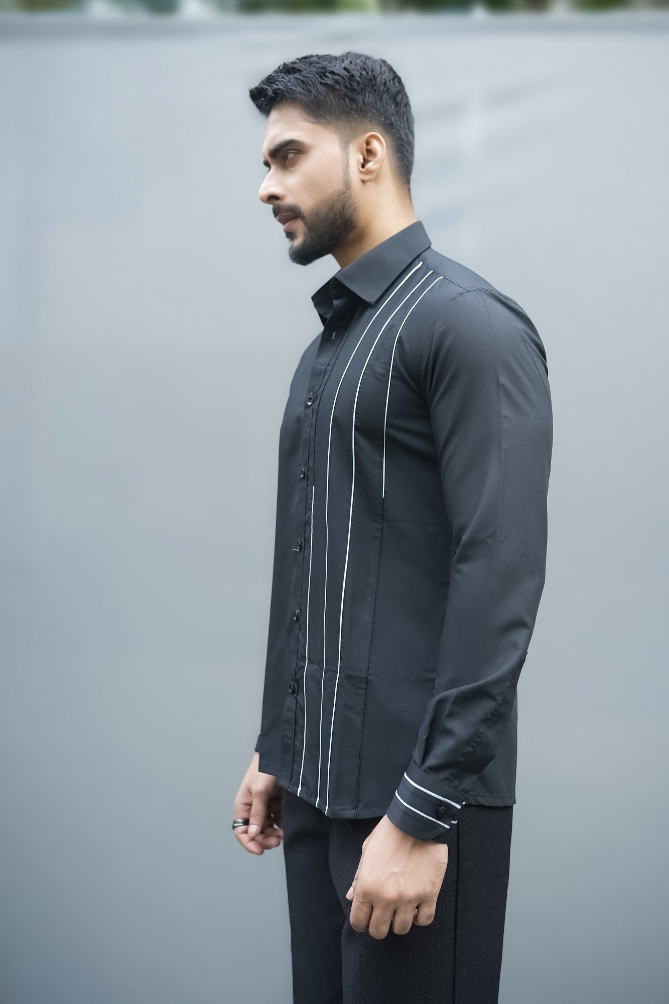 Black Textured Evening Casual Shirt