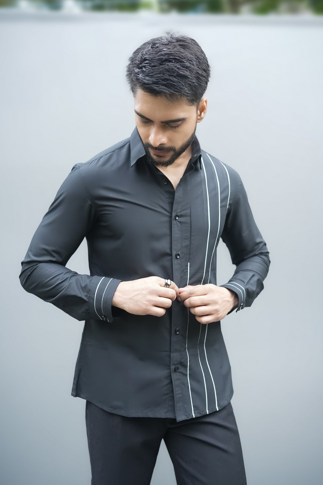 Black Textured Evening Casual Shirt – Houseofmisaki