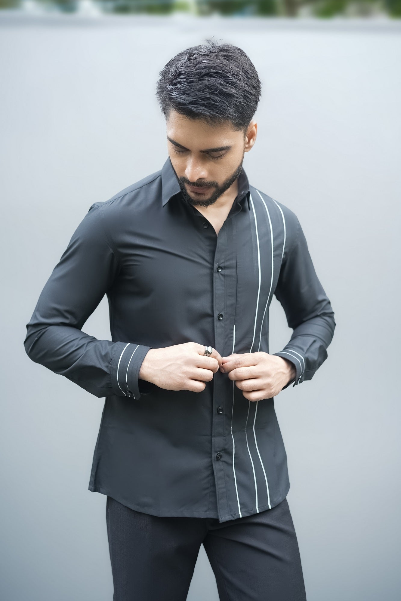 Black Textured Evening Casual Shirt