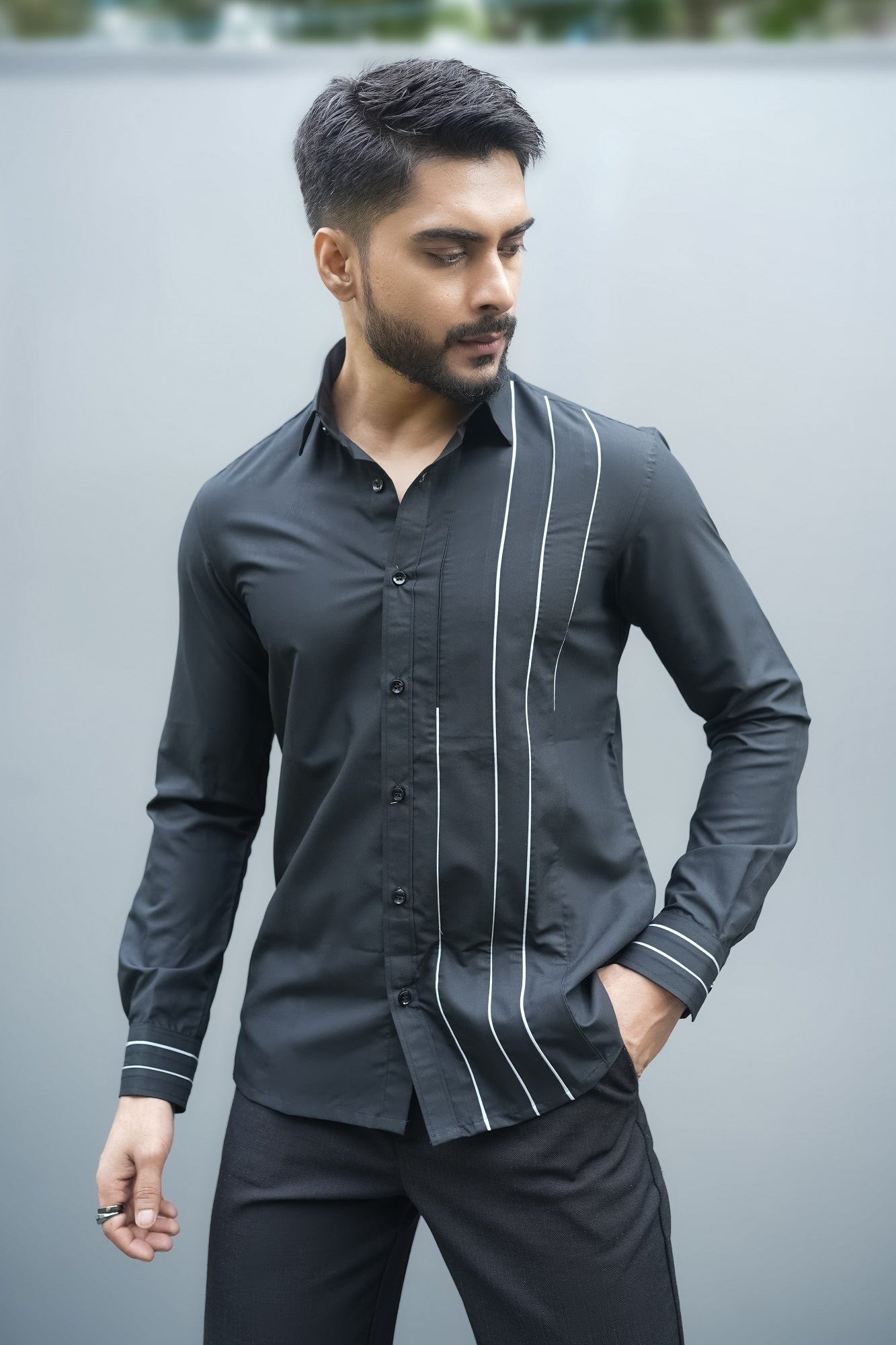 Black Textured Evening Casual Shirt