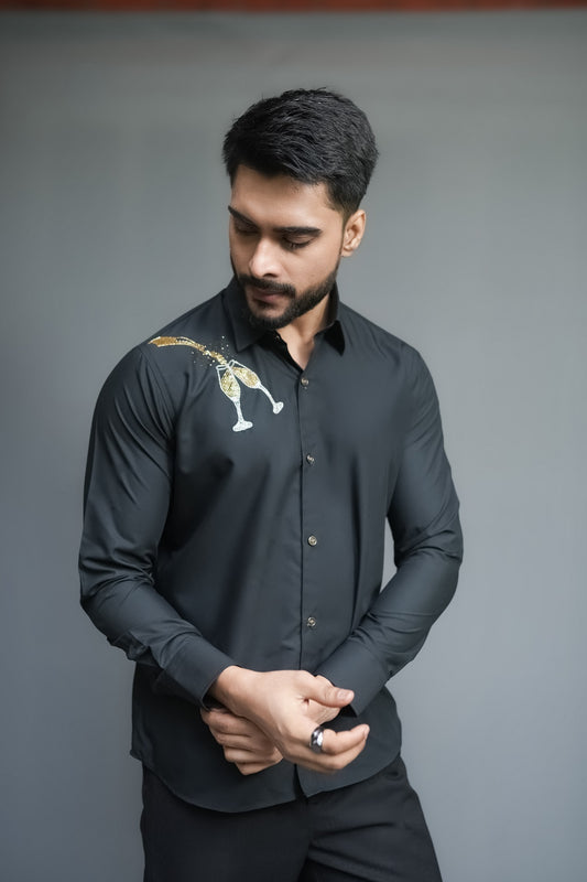 Black Shirt with Golden Embroidery